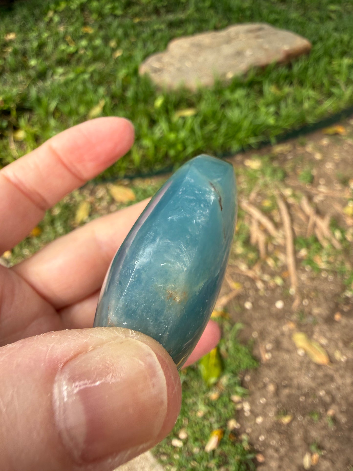 Lemurian Aquatine Palm, Blue Onyx Palm, 2.5”