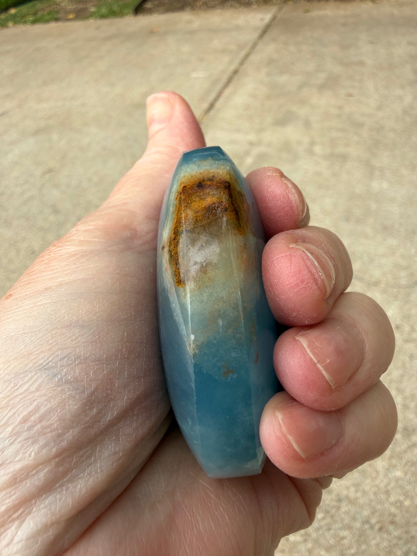 Lemurian Aquatine Palm, Blue Onyx Palm, 2.5”