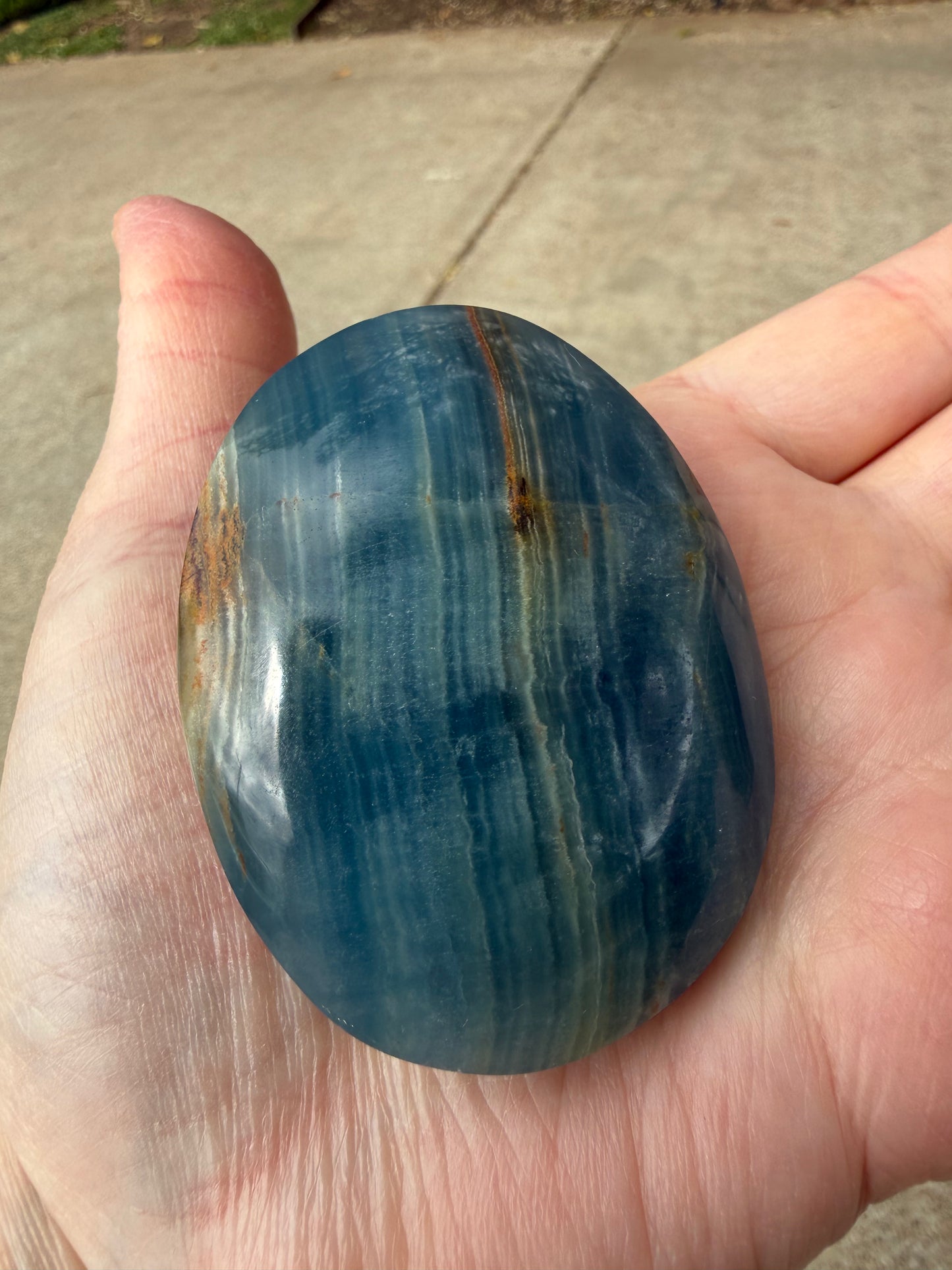 Lemurian Aquatine Palm, Blue Onyx Palm, 2.5”