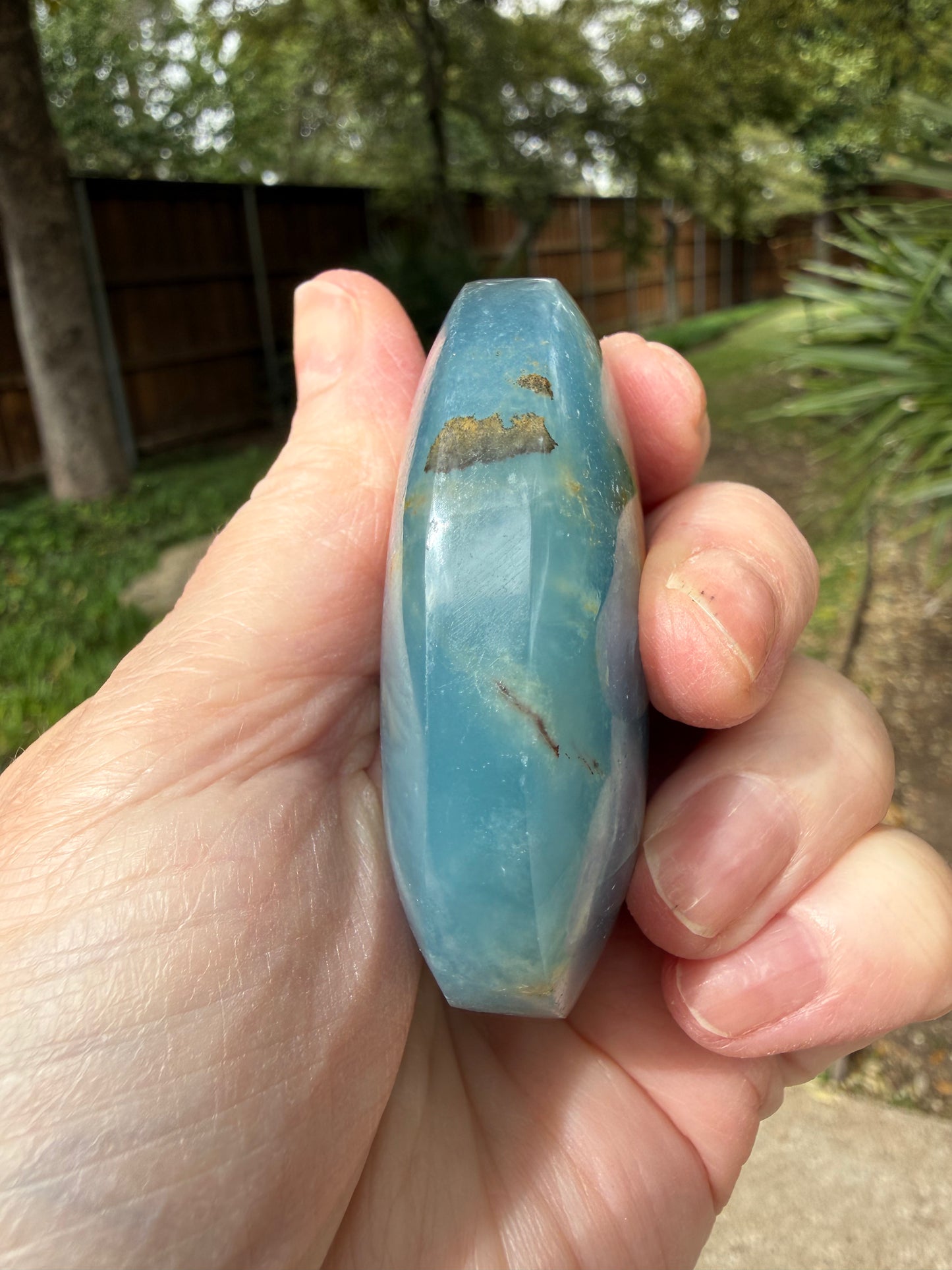 Lemurian Aquatine Palm, Blue Onyx Palm, 2.5”