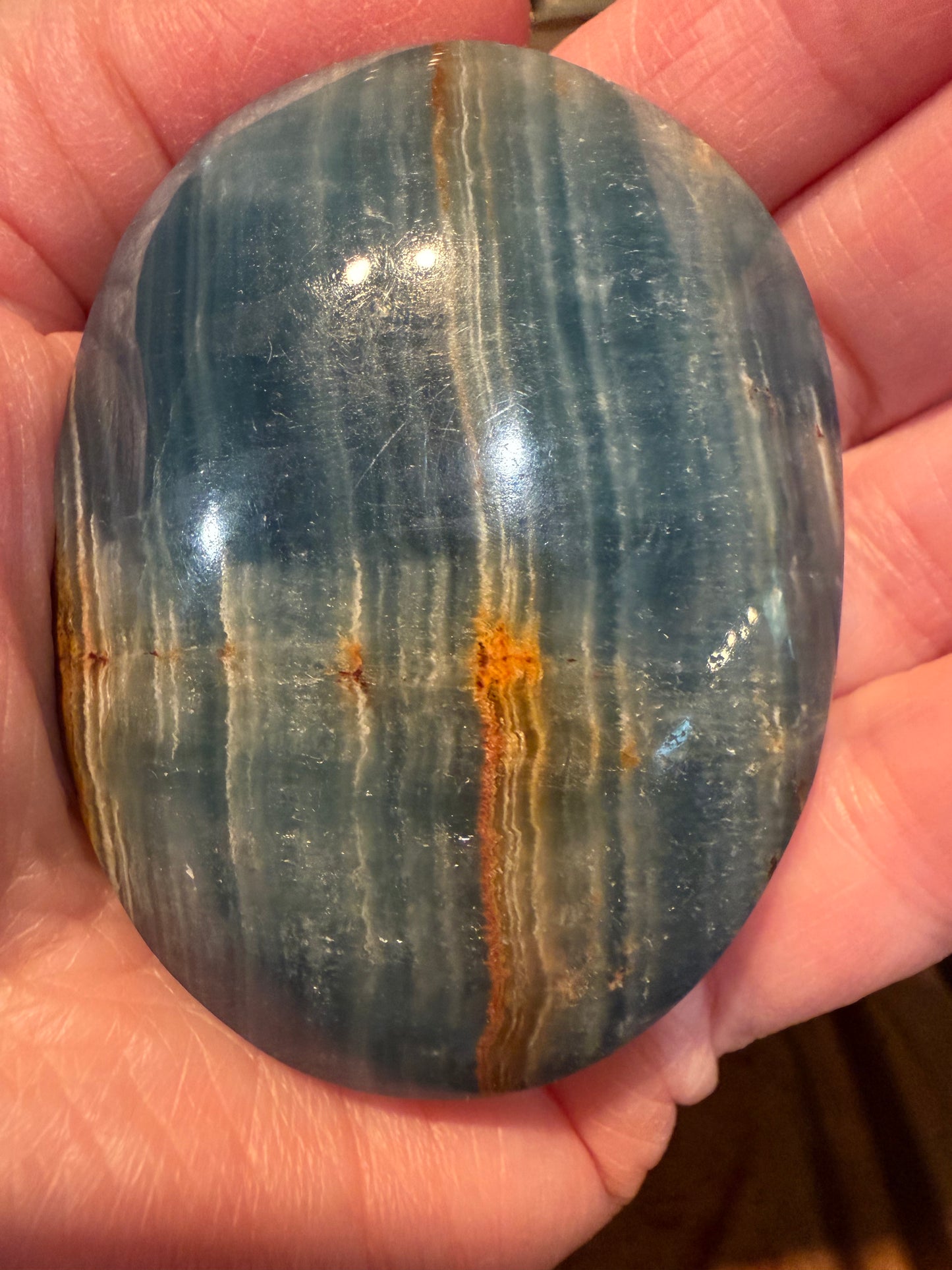 Lemurian Aquatine Palm, Blue Onyx Palm, 2.5”