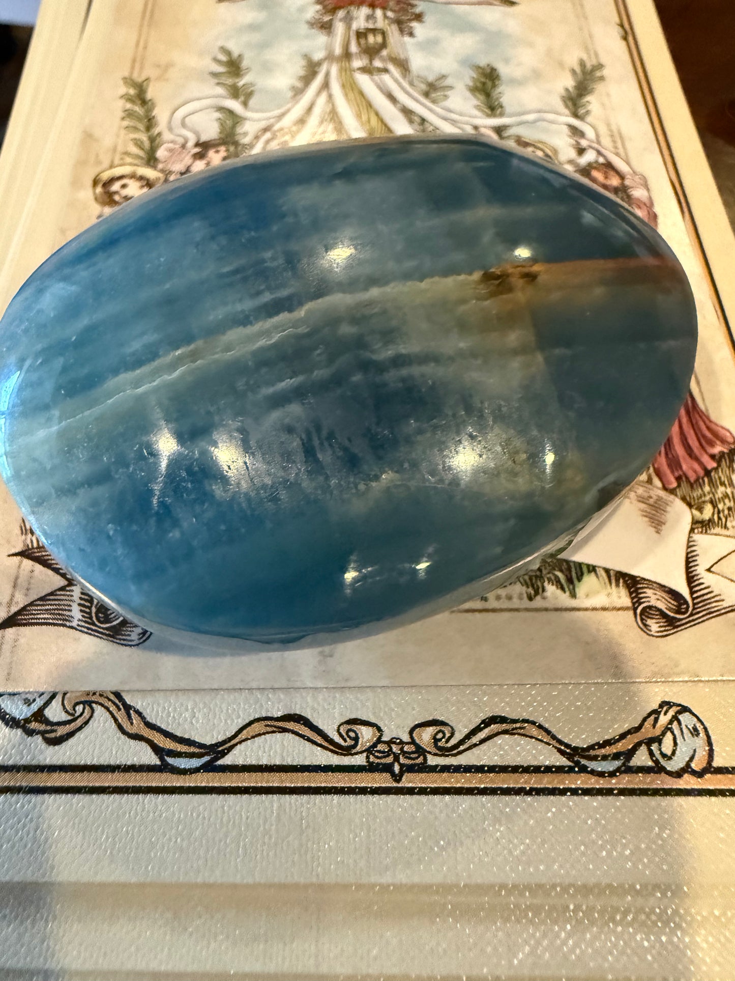 Lemurian Aquatine Palm, Blue Onyx Palm, 2.5”