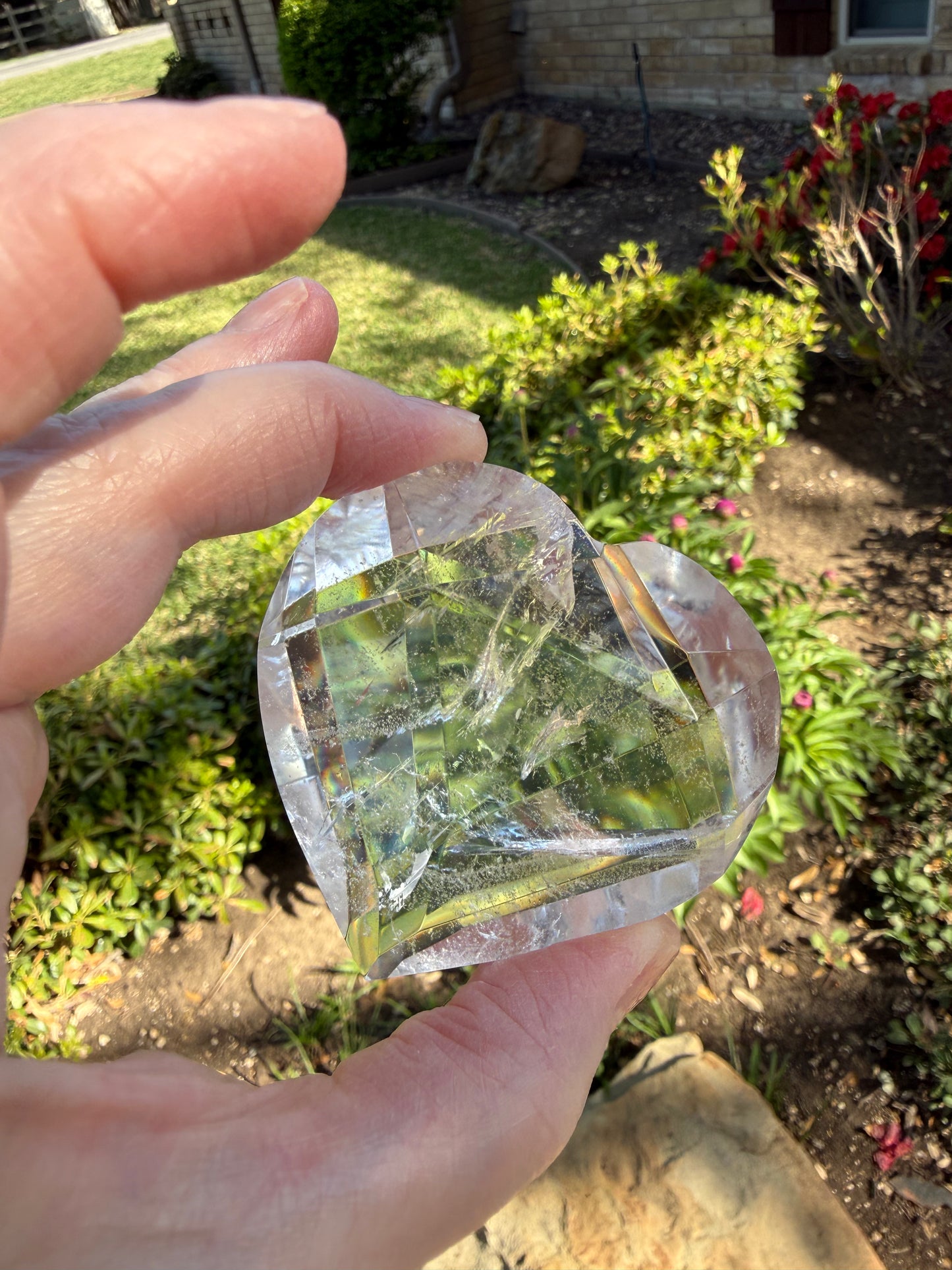 Magickal Lemurian Quartz Faceted Puffy Heart, 2.25”