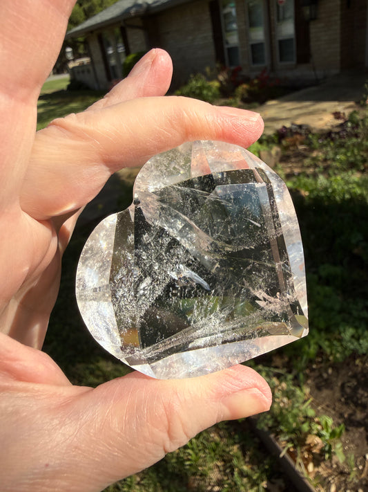 Magickal Lemurian Quartz Faceted Puffy Heart, 2.25”