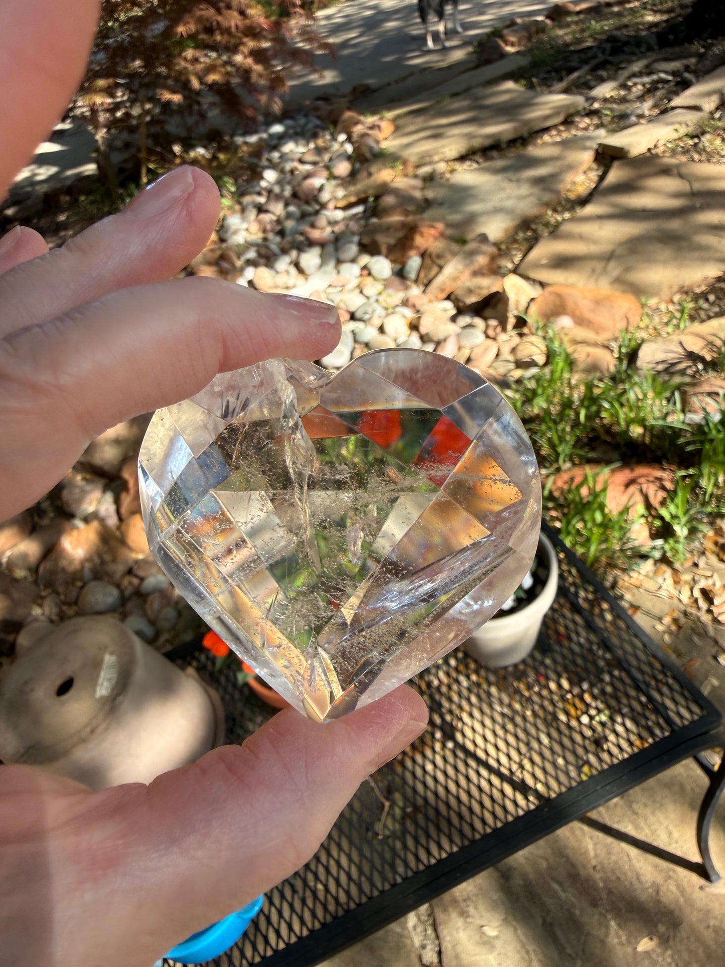 Magickal Lemurian Quartz Faceted Puffy Heart, 2.25”