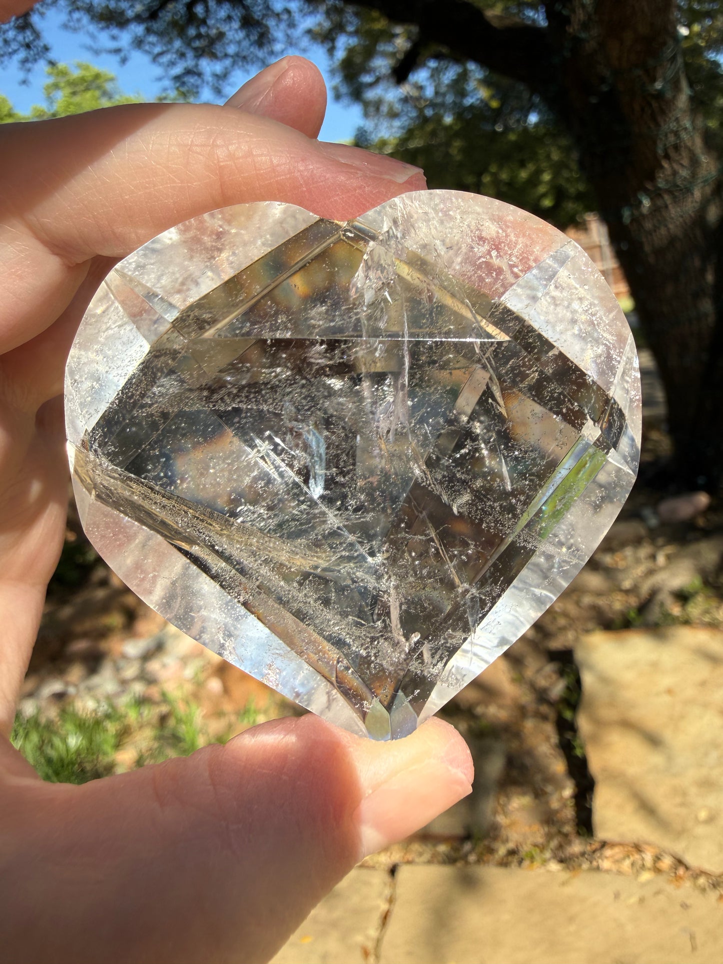 Magickal Lemurian Quartz Faceted Puffy Heart, 2.25”
