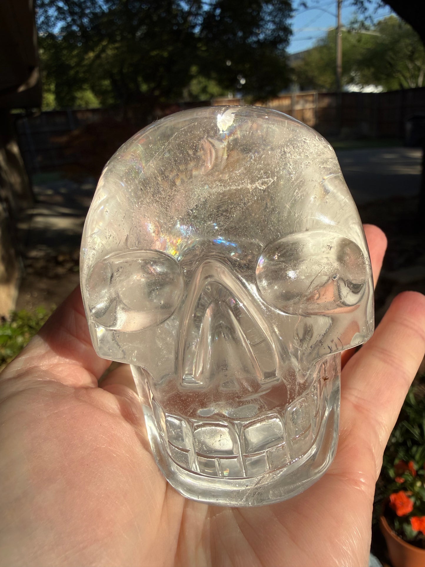 3.5” Lemurian Quartz Skull, Stunning Carving with Rainbows