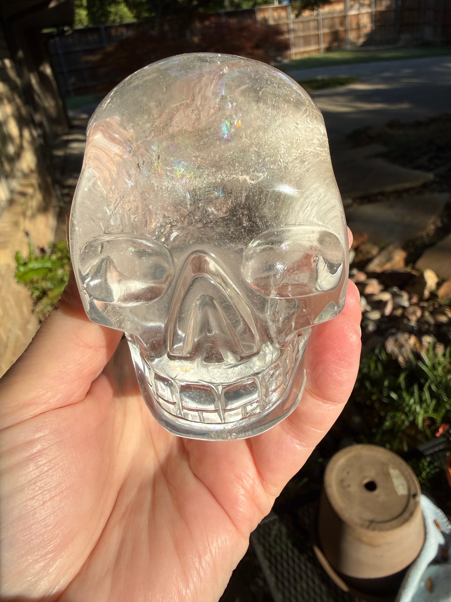 3.5” Lemurian Quartz Skull, Stunning Carving with Rainbows