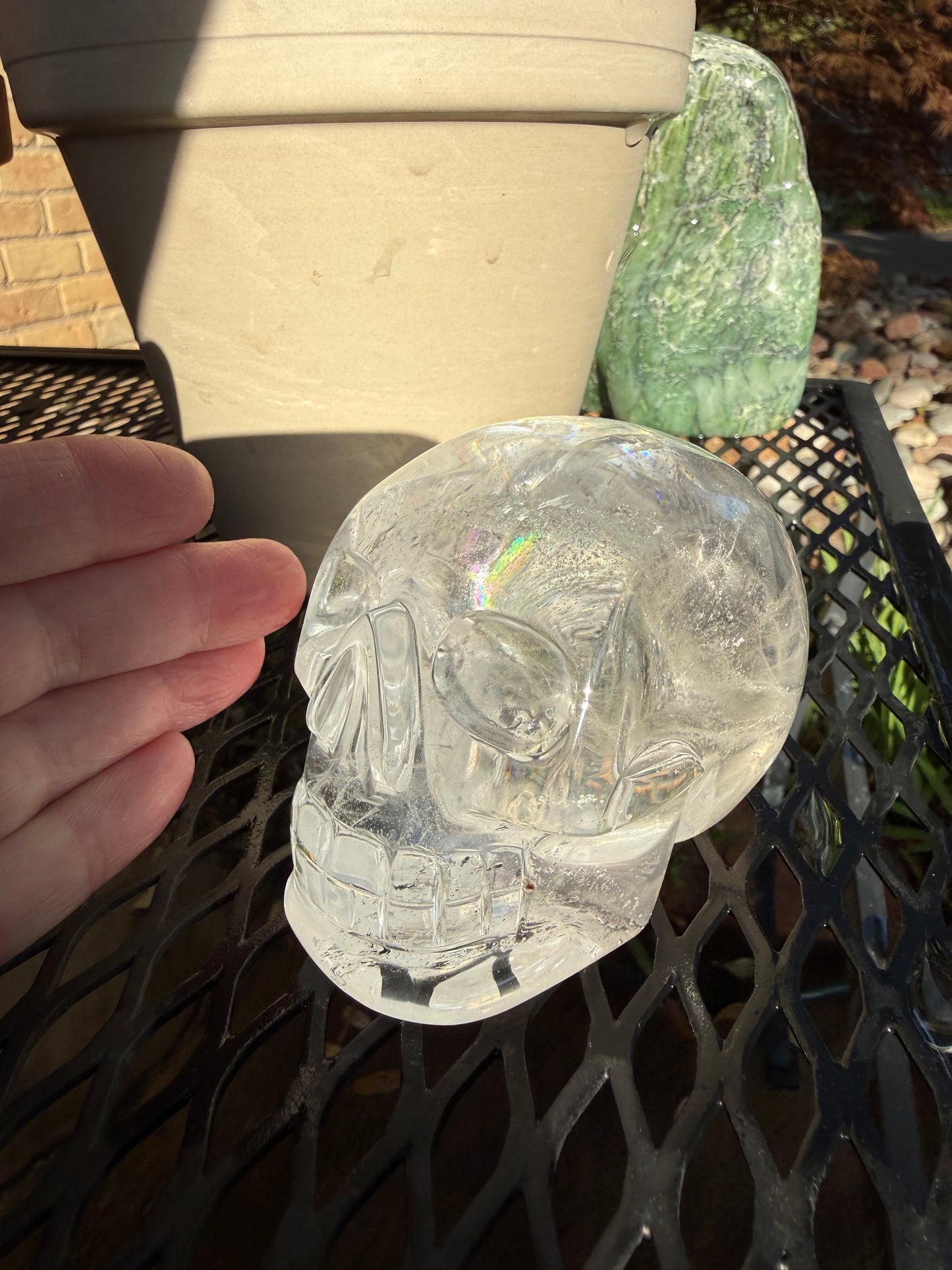 3.5” Lemurian Quartz Skull, Stunning Carving with Rainbows