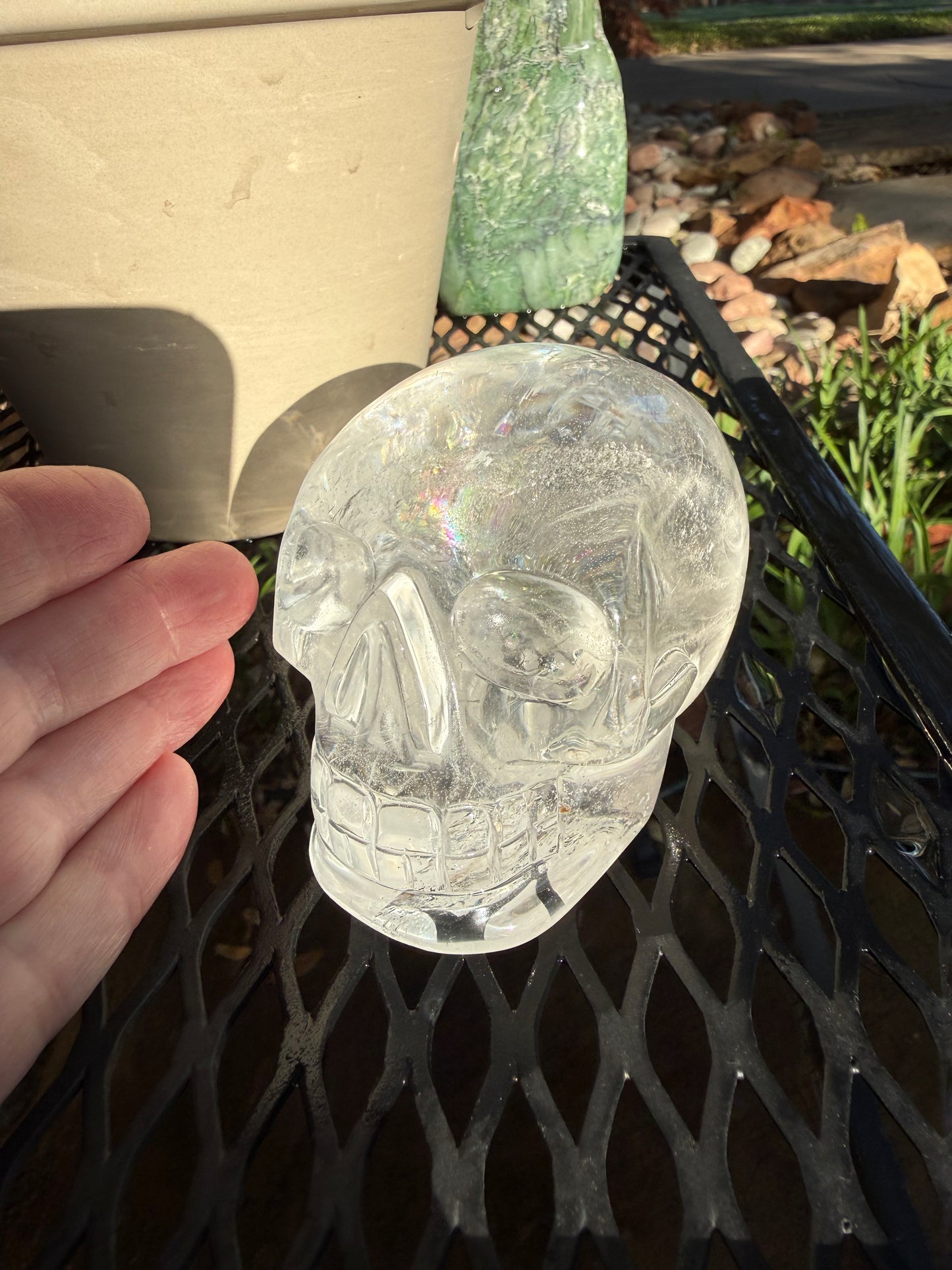 3.5” Lemurian Quartz Skull, Stunning Carving with Rainbows