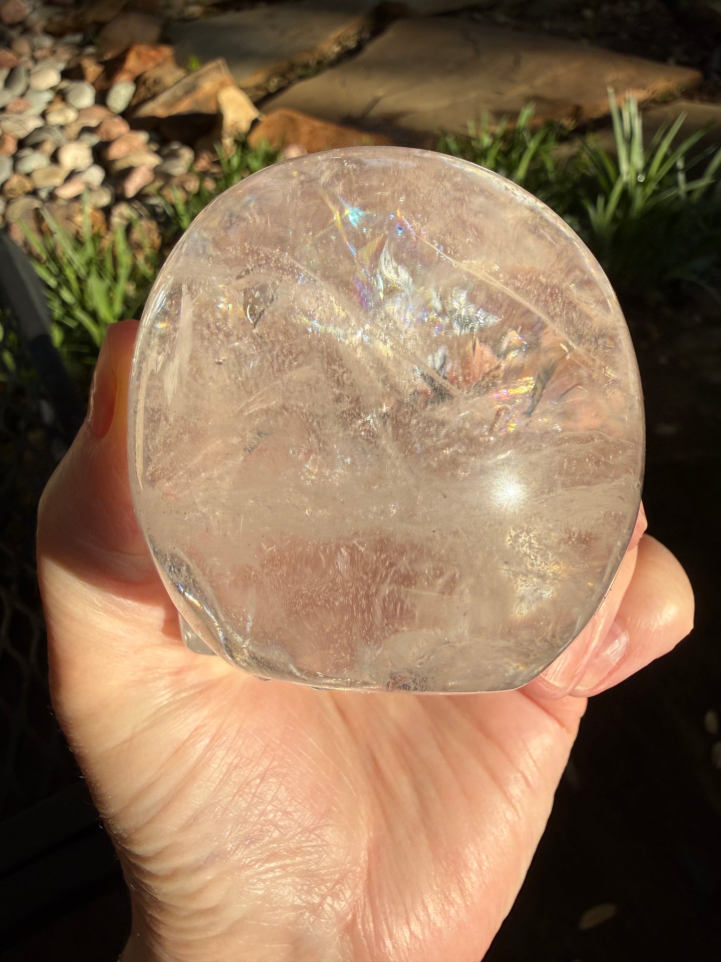 3.5” Lemurian Quartz Skull, Stunning Carving with Rainbows
