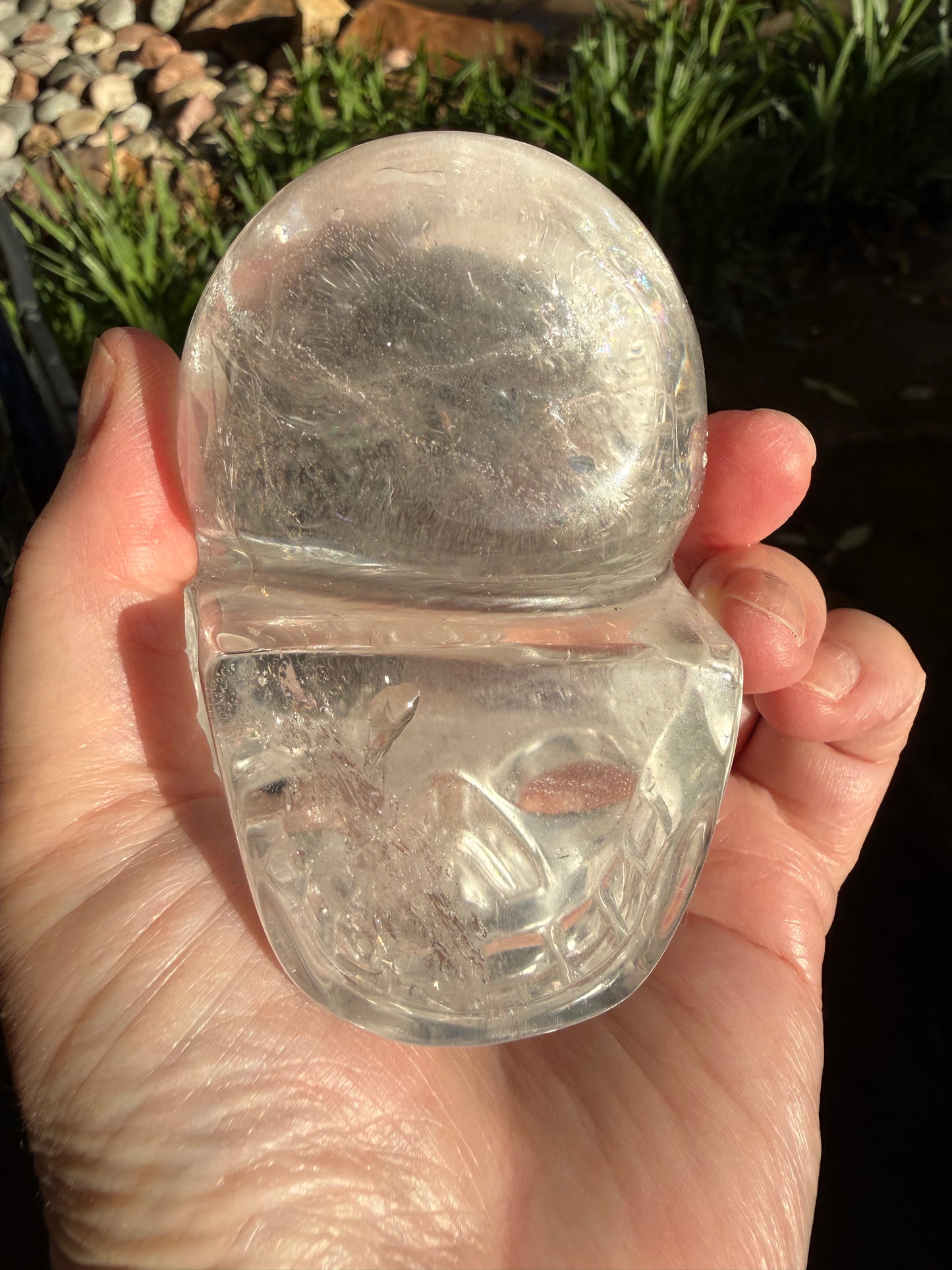 3.5” Lemurian Quartz Skull, Stunning Carving with Rainbows