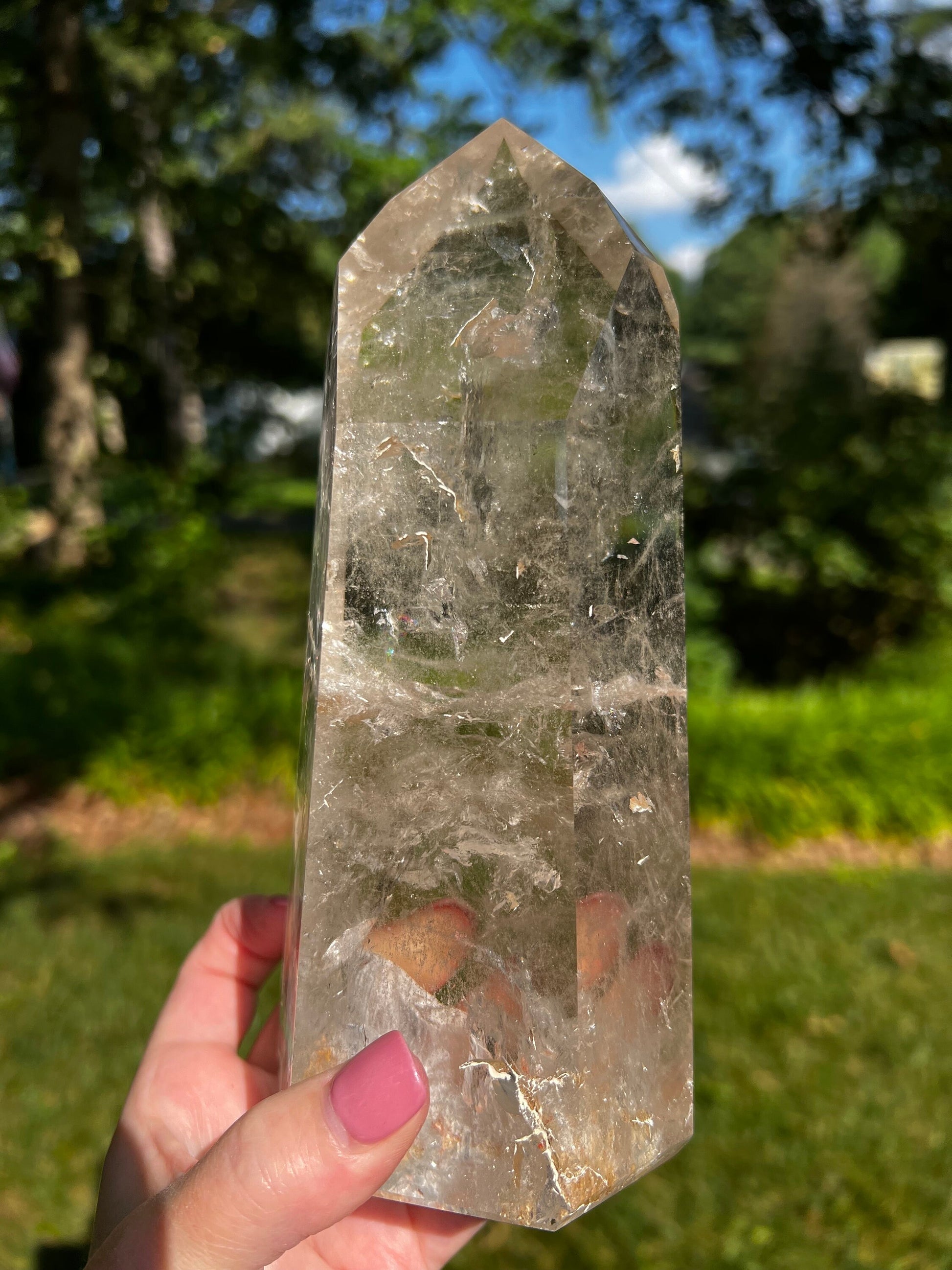 Lemurian Quartz Tower Museum Quality, new, rainbows, fine Lemurian healing, magick crystal, 3 pounds, 7.3”