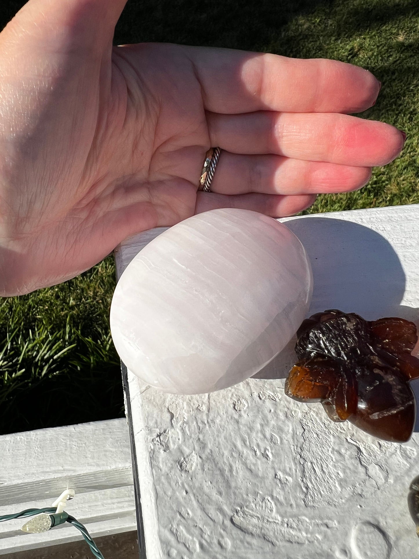 Pink Calcite Palm Stone, New, 2.75”, crystal healing sessions, tarot, energy healing, gifts