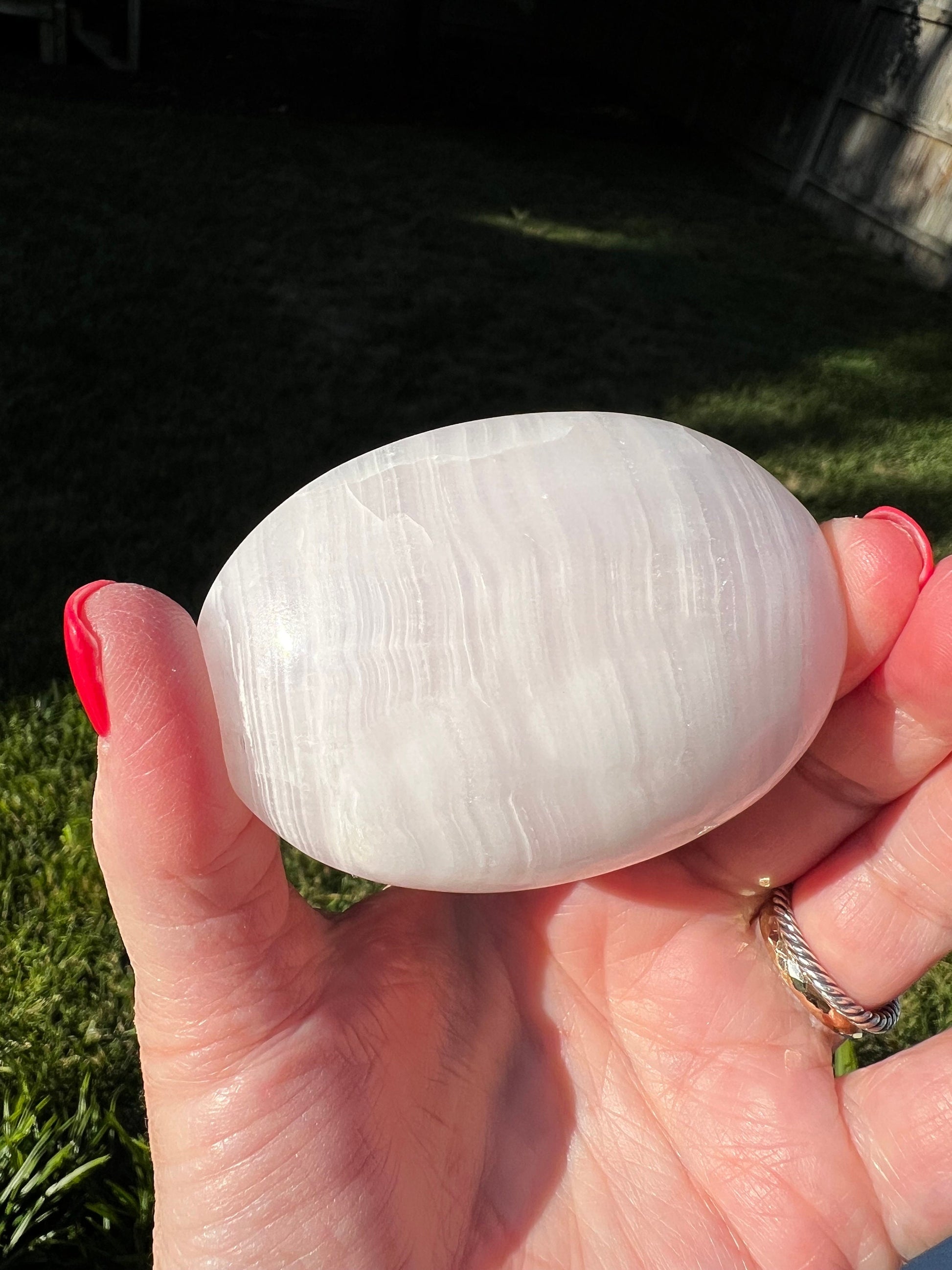 Pink Calcite Palm Stone, New, 2.75”, crystal healing sessions, tarot, energy healing, gifts