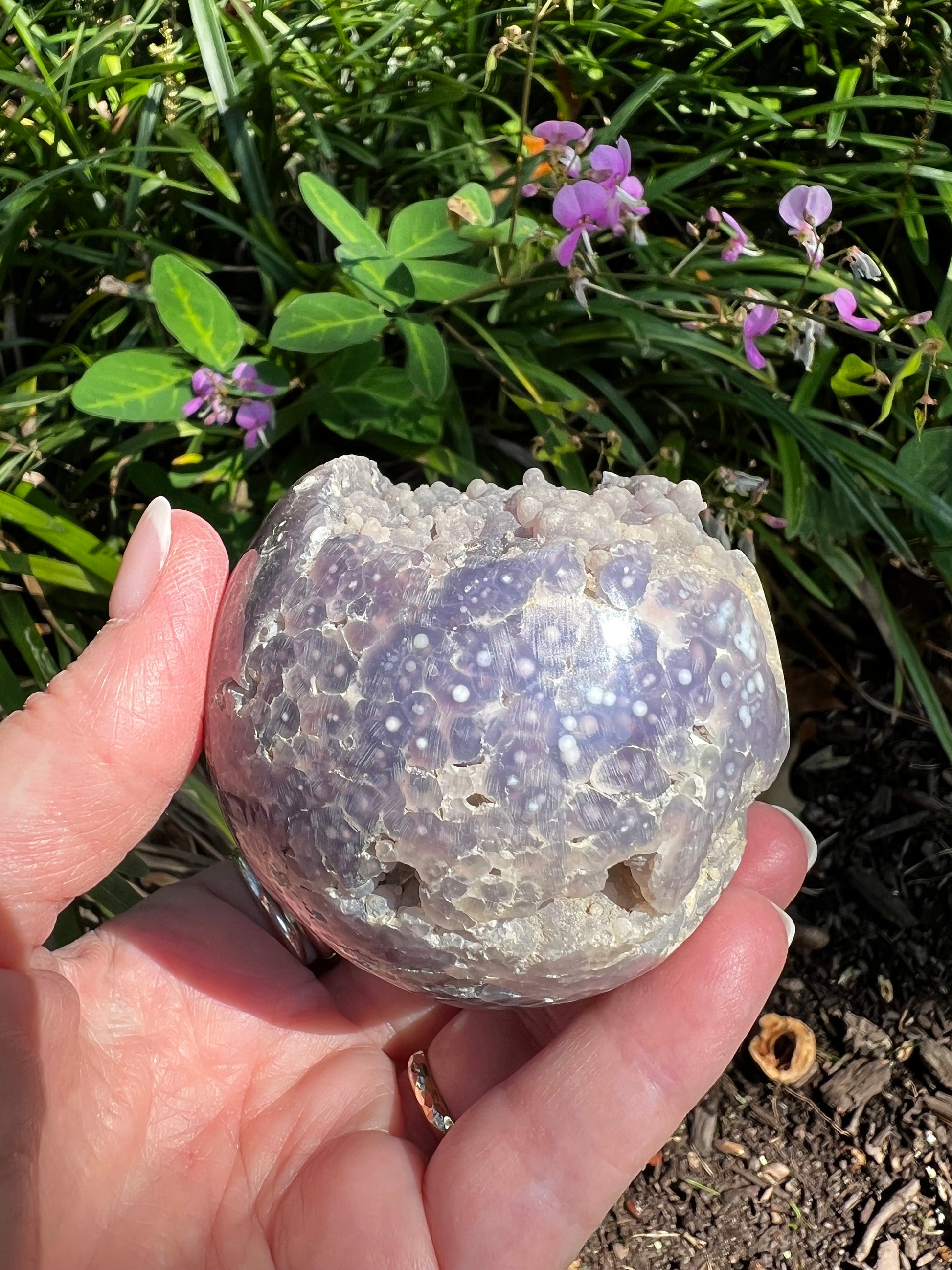 Druzy Grape Agate Sphere, 12.2 ounces, new, gifts, altar, high vibration crystals, crystal healing sessions