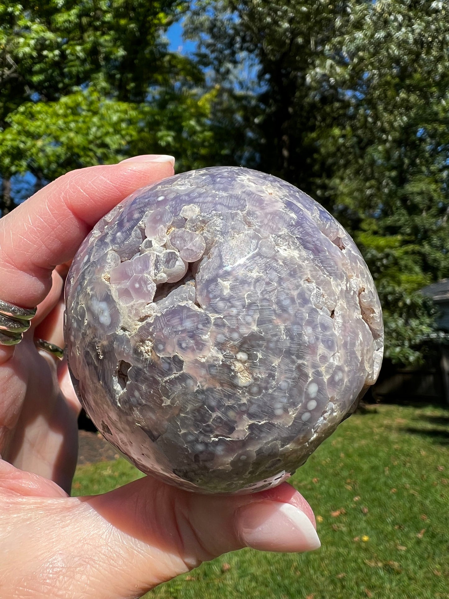 Druzy Grape Agate Sphere, 12.2 ounces, new, gifts, altar, high vibration crystals, crystal healing sessions