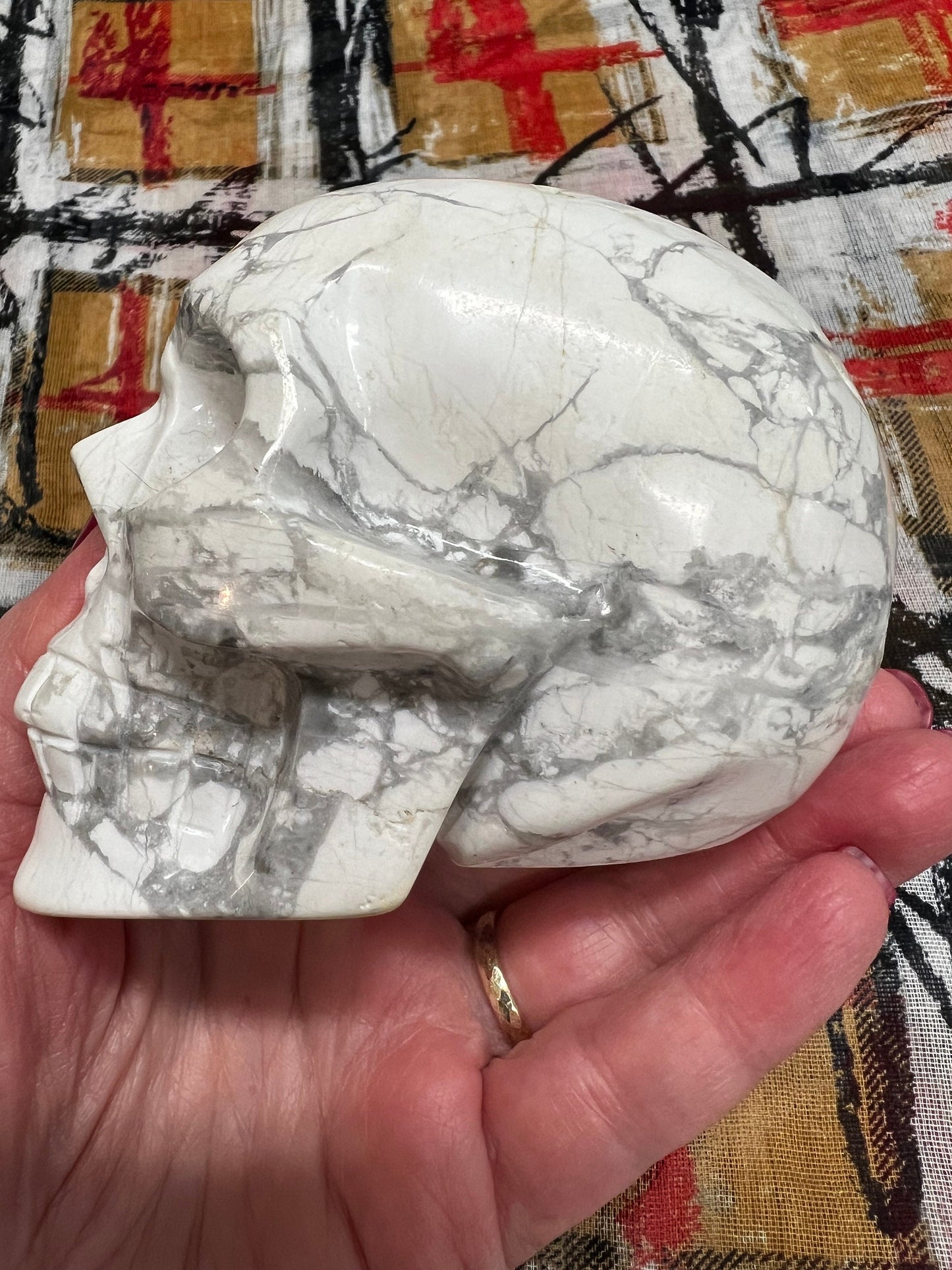 Large Howlite Skull, polished, high vibration crystals, altar, gifts, 3.75”, crystal healing