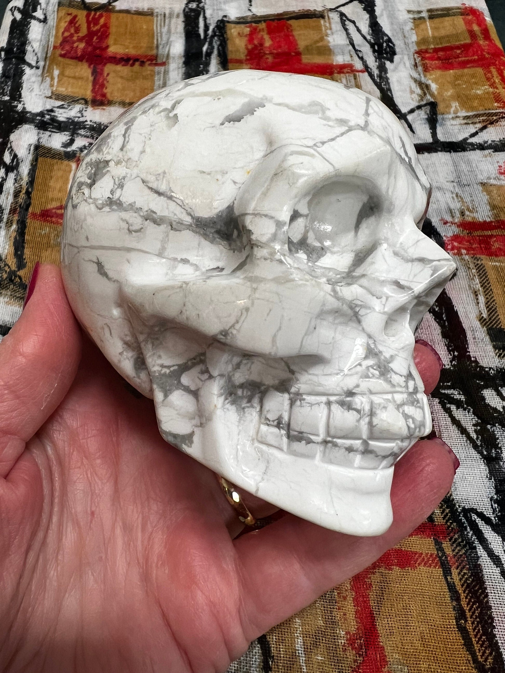 Large Howlite Skull, polished, high vibration crystals, altar, gifts, 3.75”, crystal healing