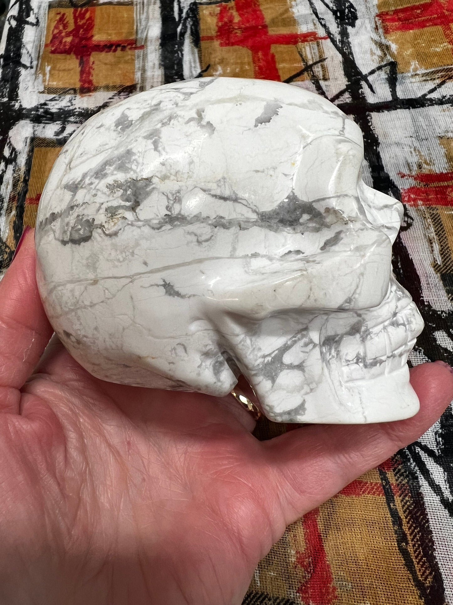 Large Howlite Skull, polished, high vibration crystals, altar, gifts, 3.75”, crystal healing