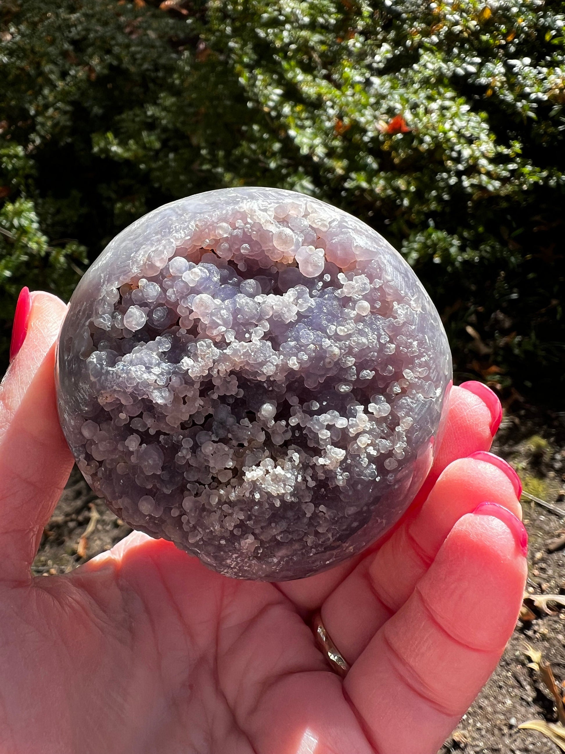 Druzy Grape Agate Sphere, 11.2 ounces, new, gifts, altar, high vibration crystals, crystal healing sessions, 8.25”