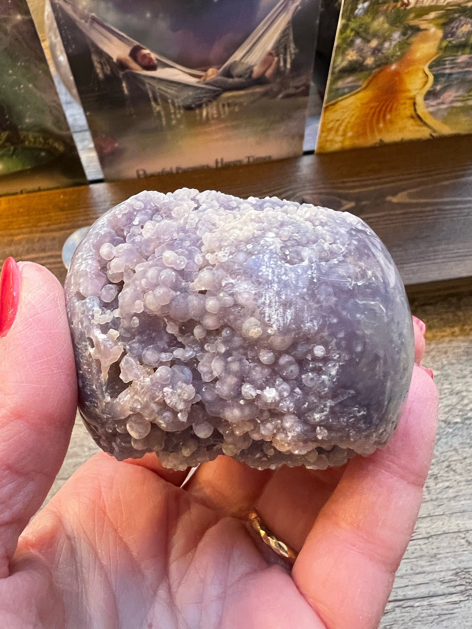 Druzy Grape Agate Sphere, 11.2 ounces, new, gifts, altar, high vibration crystals, crystal healing sessions, 8.25”