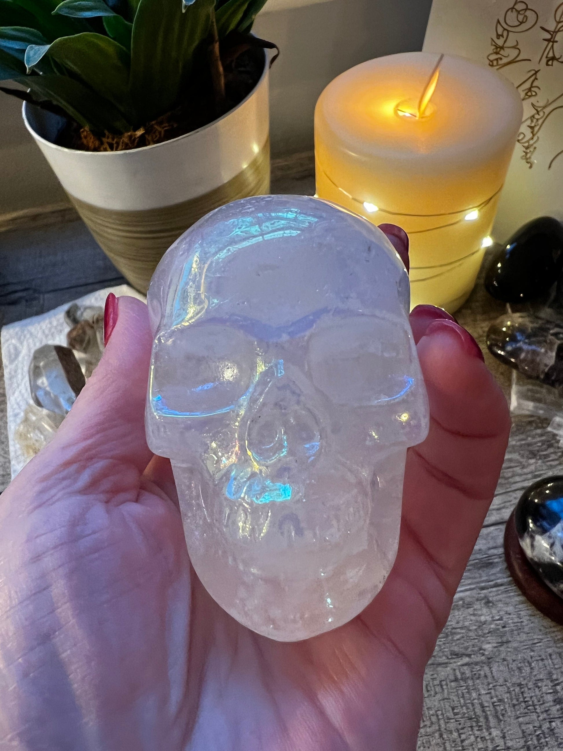 Pink Aura Quartz Skull, 3x2”, private collection, gifts, high vibration crystal healing, altar