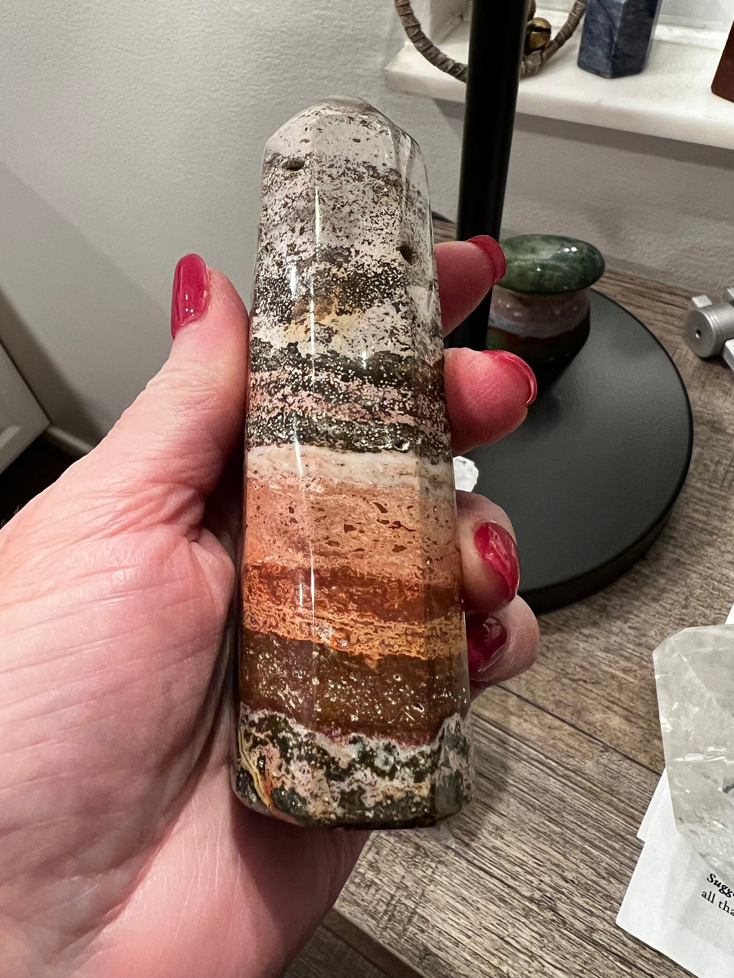 Ocean Jasper Tower, New, beautifully carved for altars, gifts, crystal healing, high vibration crystals, 4.75”