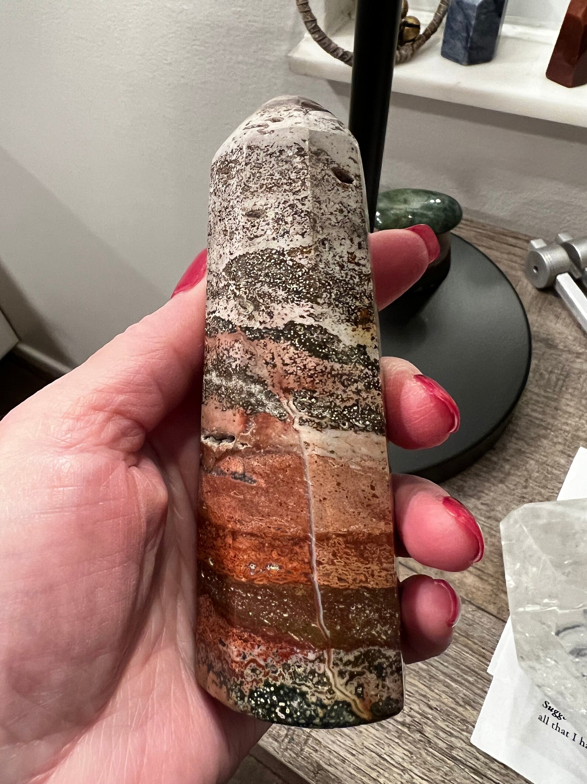 Ocean Jasper Tower, New, beautifully carved for altars, gifts, crystal healing, high vibration crystals, 4.75”