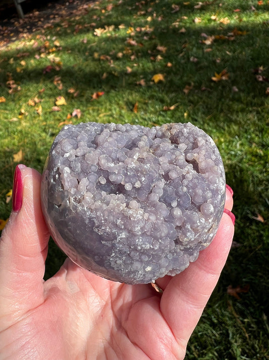 Druzy Grape Agate Sphere, 11.2 ounces, new, gifts, altar, high vibration crystals, crystal healing sessions, 8.25”