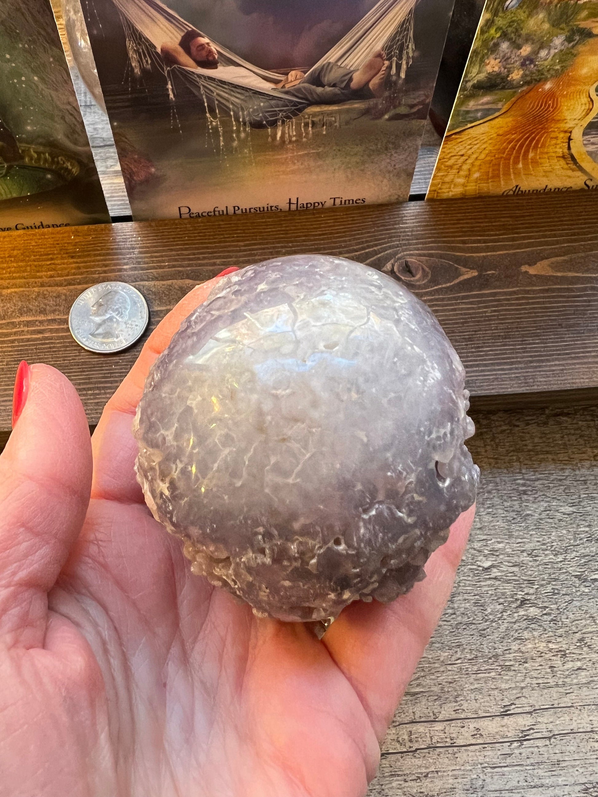 Druzy Grape Agate Sphere, 11.2 ounces, new, gifts, altar, high vibration crystals, crystal healing sessions, 8.25”