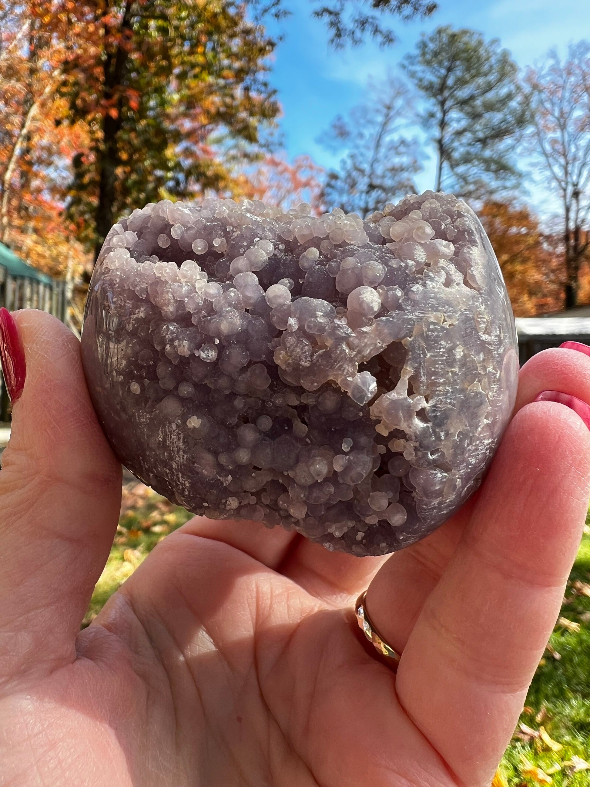 Druzy Grape Agate Sphere, 11.2 ounces, new, gifts, altar, high vibration crystals, crystal healing sessions, 8.25”