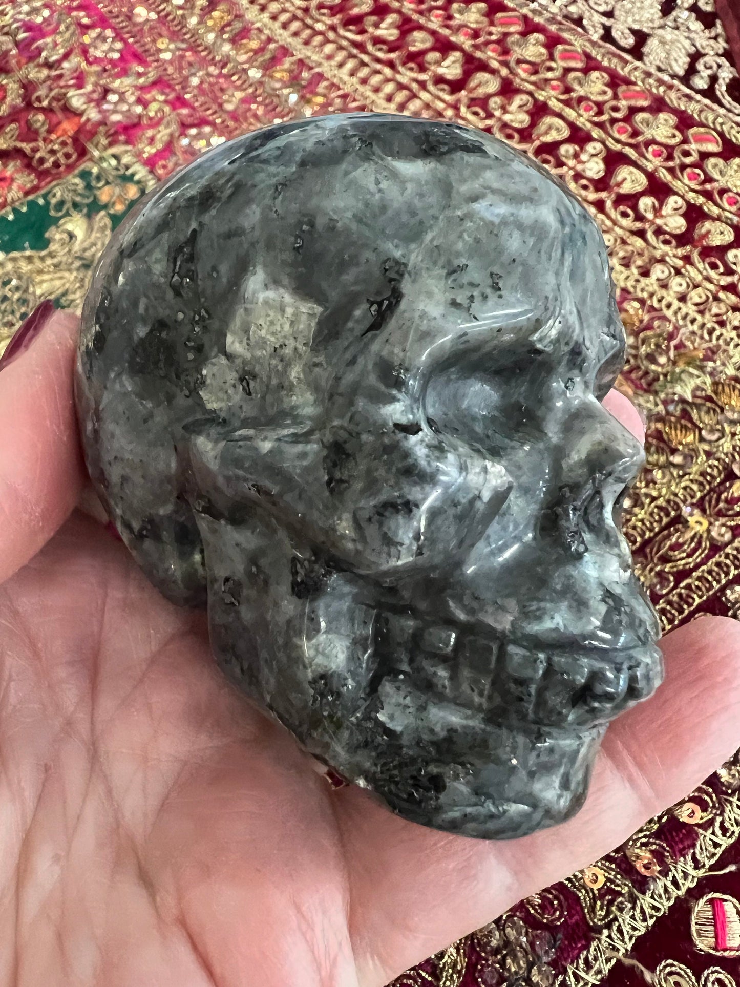 Larvakite Skull 3” w/ labradorescence, New, Large, Gift, High Frequency Crystals, Crystal Healing