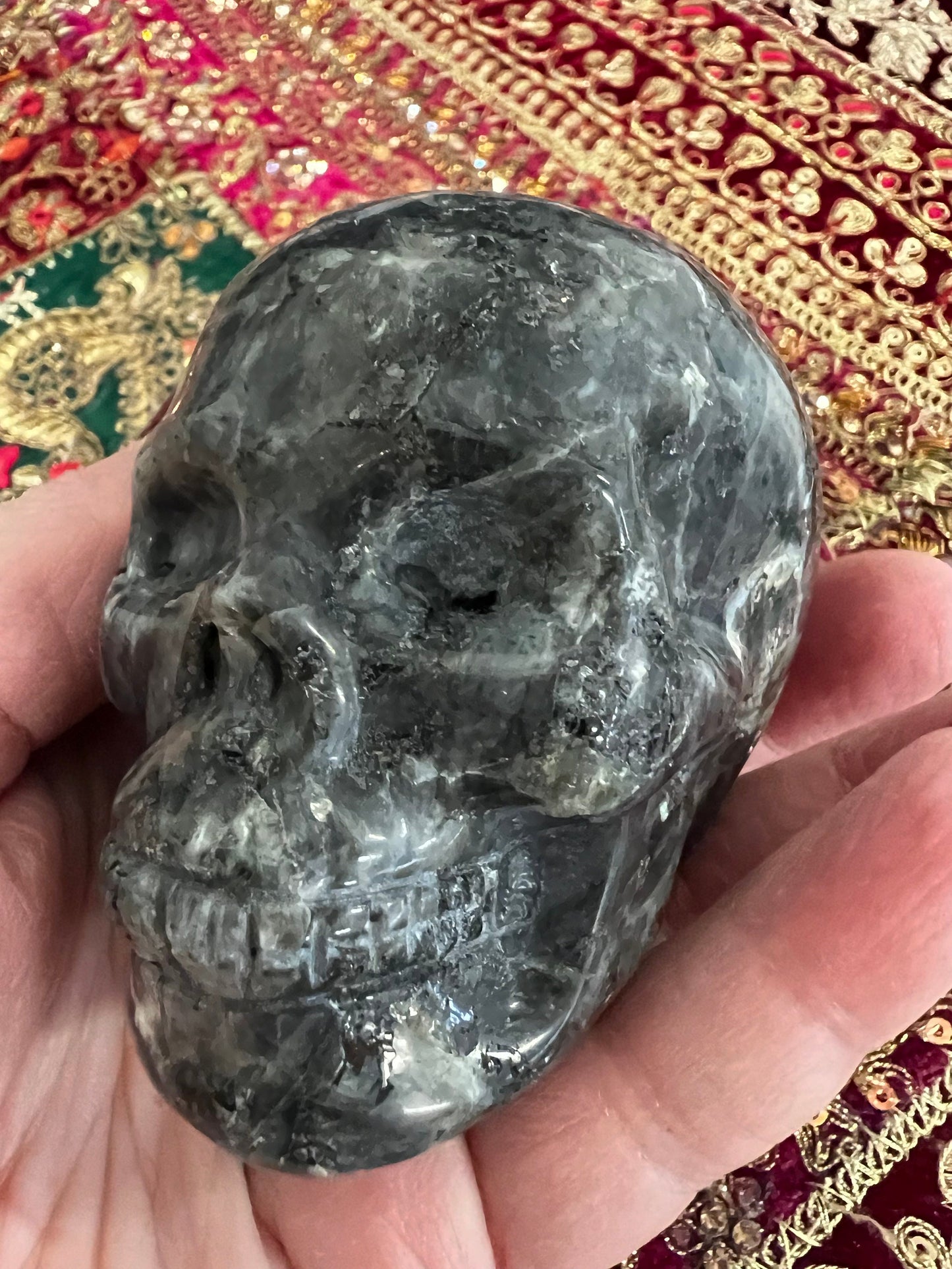 Larvakite Skull 3” w/ labradorescence, New, Large, Gift, High Frequency Crystals, Crystal Healing