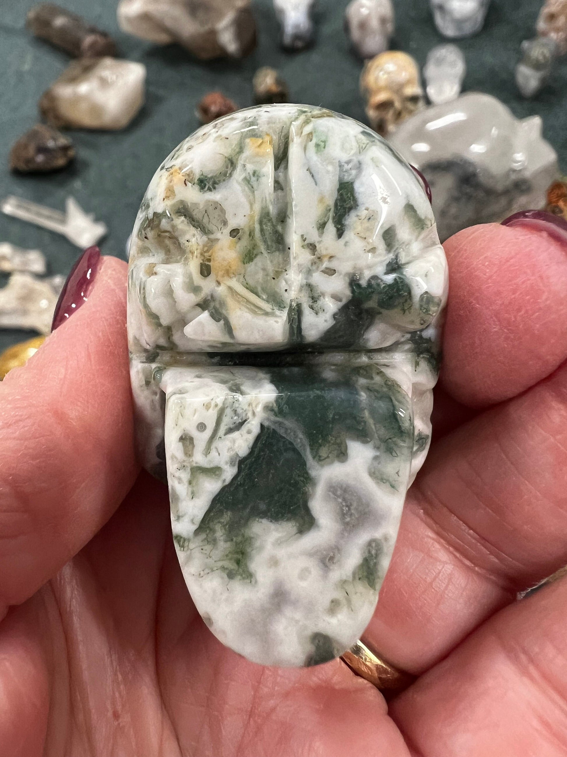 Druzy Tree Agate 2” Skull, beautifully carved, sparkly druzy, crystal healing, high vibration crystals