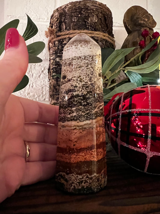 Ocean Jasper Tower, New, beautifully carved for altars, gifts, crystal healing, high vibration crystals, 4.75”