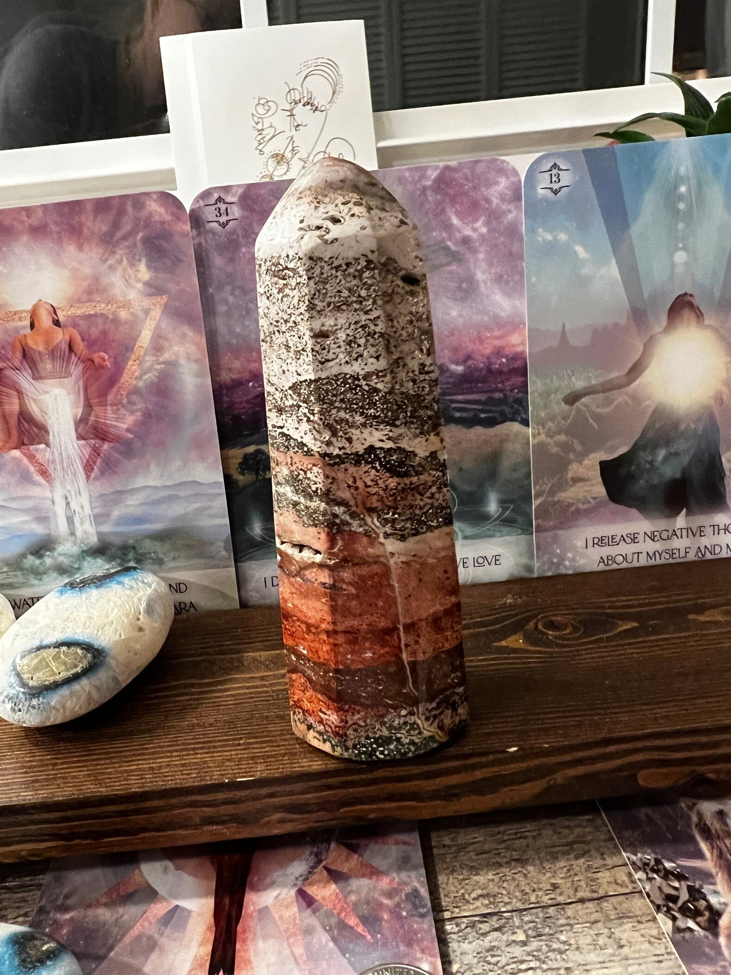 Ocean Jasper Tower, New, beautifully carved for altars, gifts, crystal healing, high vibration crystals, 4.75”