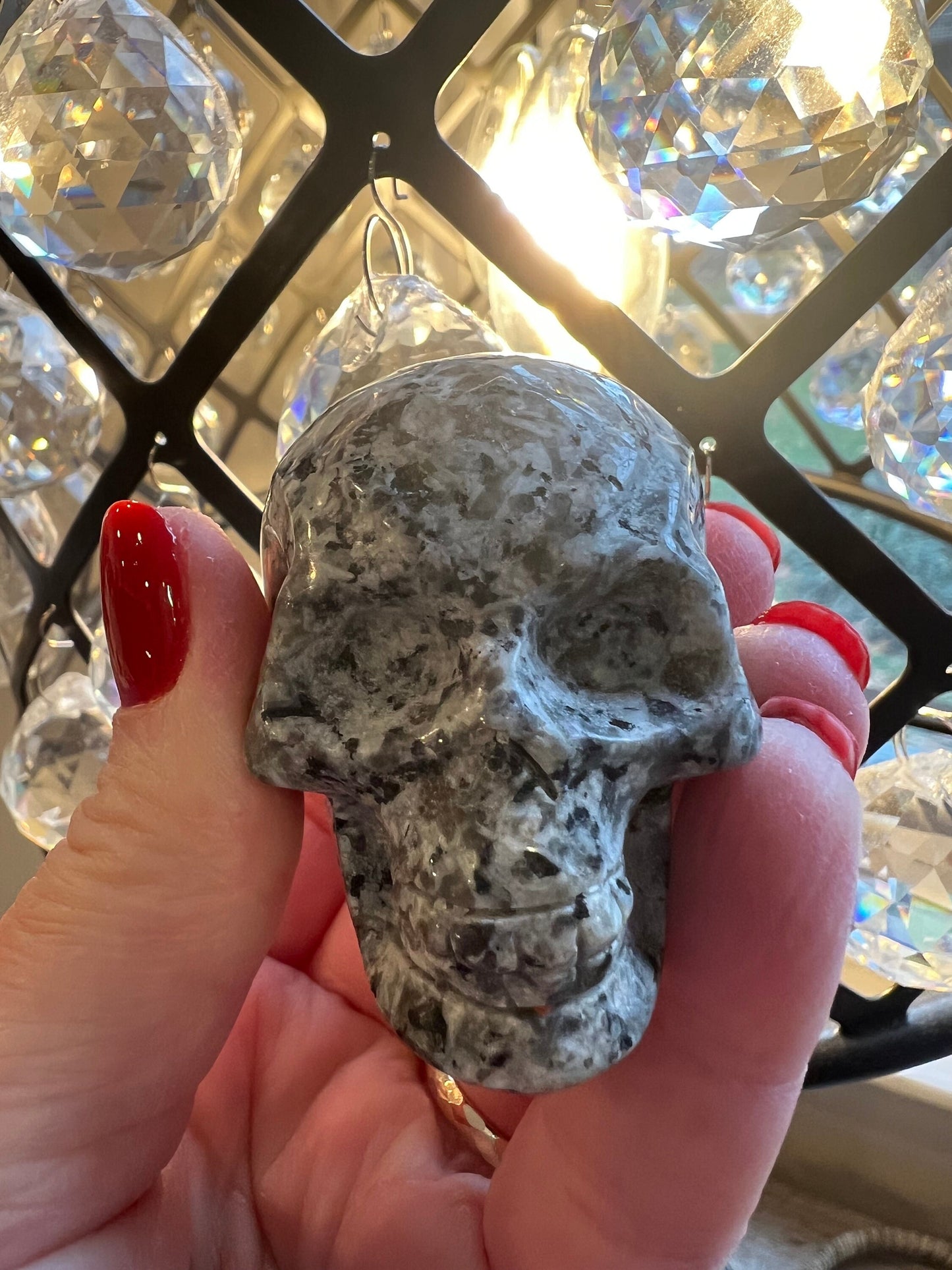 Kiwi Stone Skull, New, Crystal Healing, 2.25”, Gift, altar, high vibration crystals