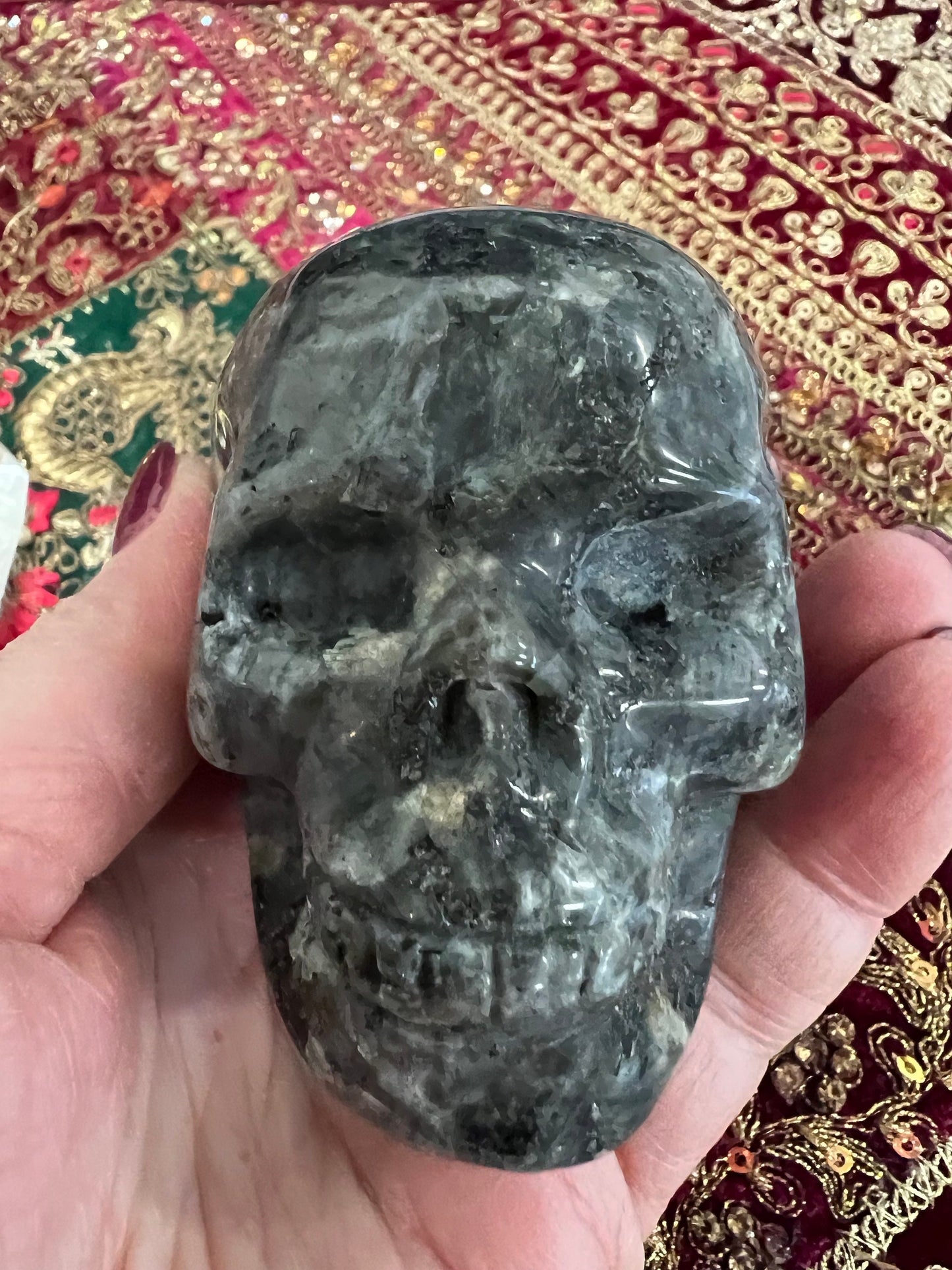 Larvakite Skull 3” w/ labradorescence, New, Large, Gift, High Frequency Crystals, Crystal Healing