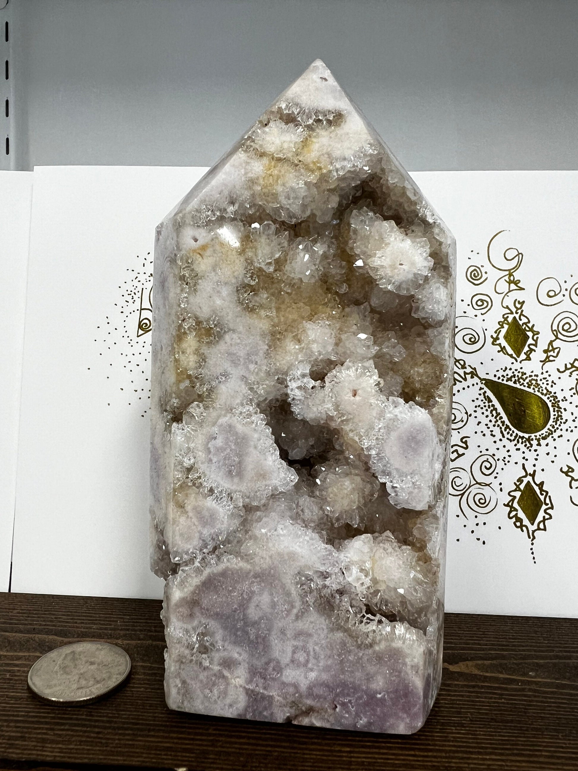 Pink Amethyst Druzy Tower, 5.75”, 1.2.9 pounds, authentic natural crystal, gift, crystals