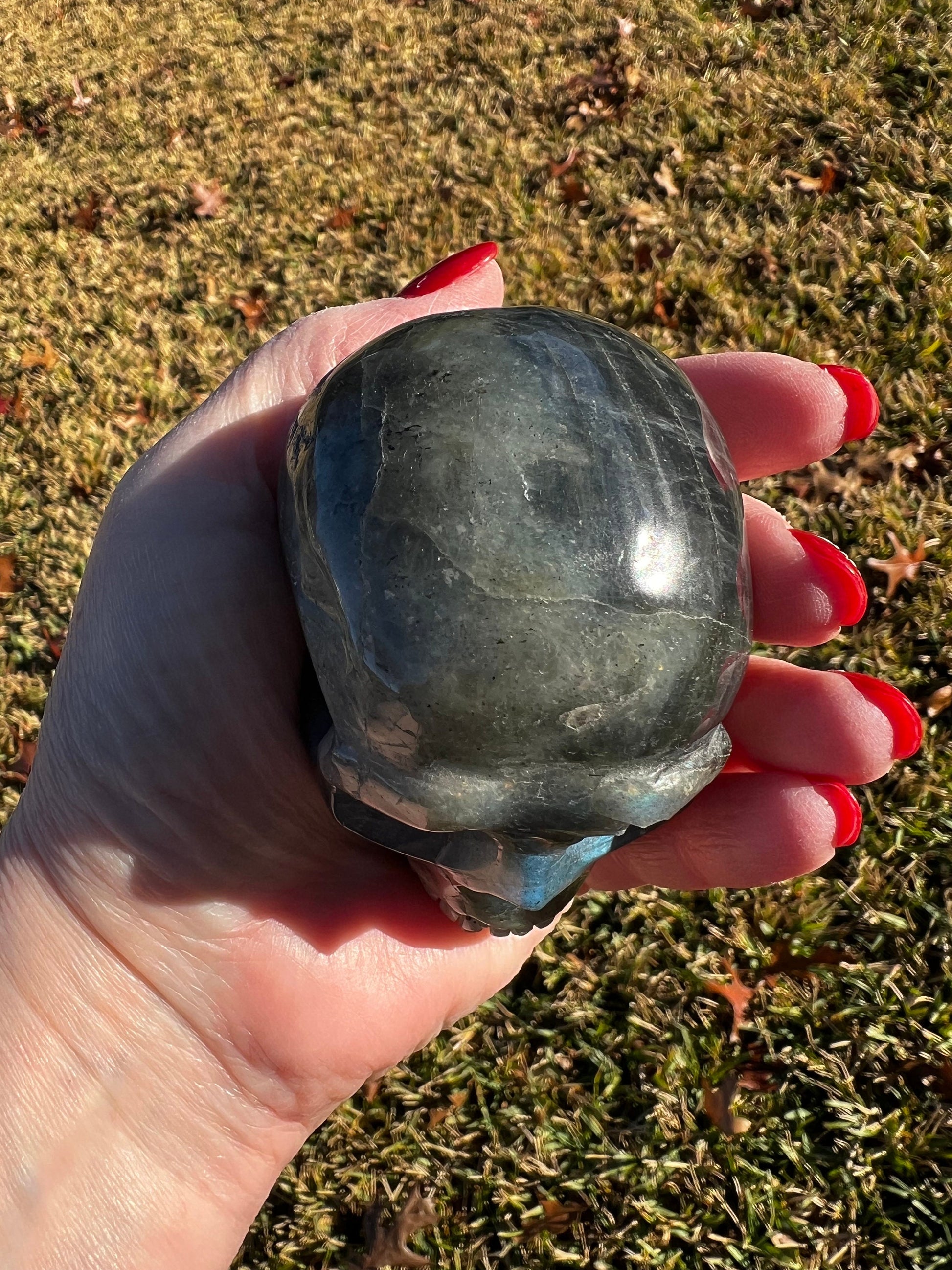 Labradorite Skull, 3x2”, gorgeous rainbow flash, new, high vibration healing, spiritual tools