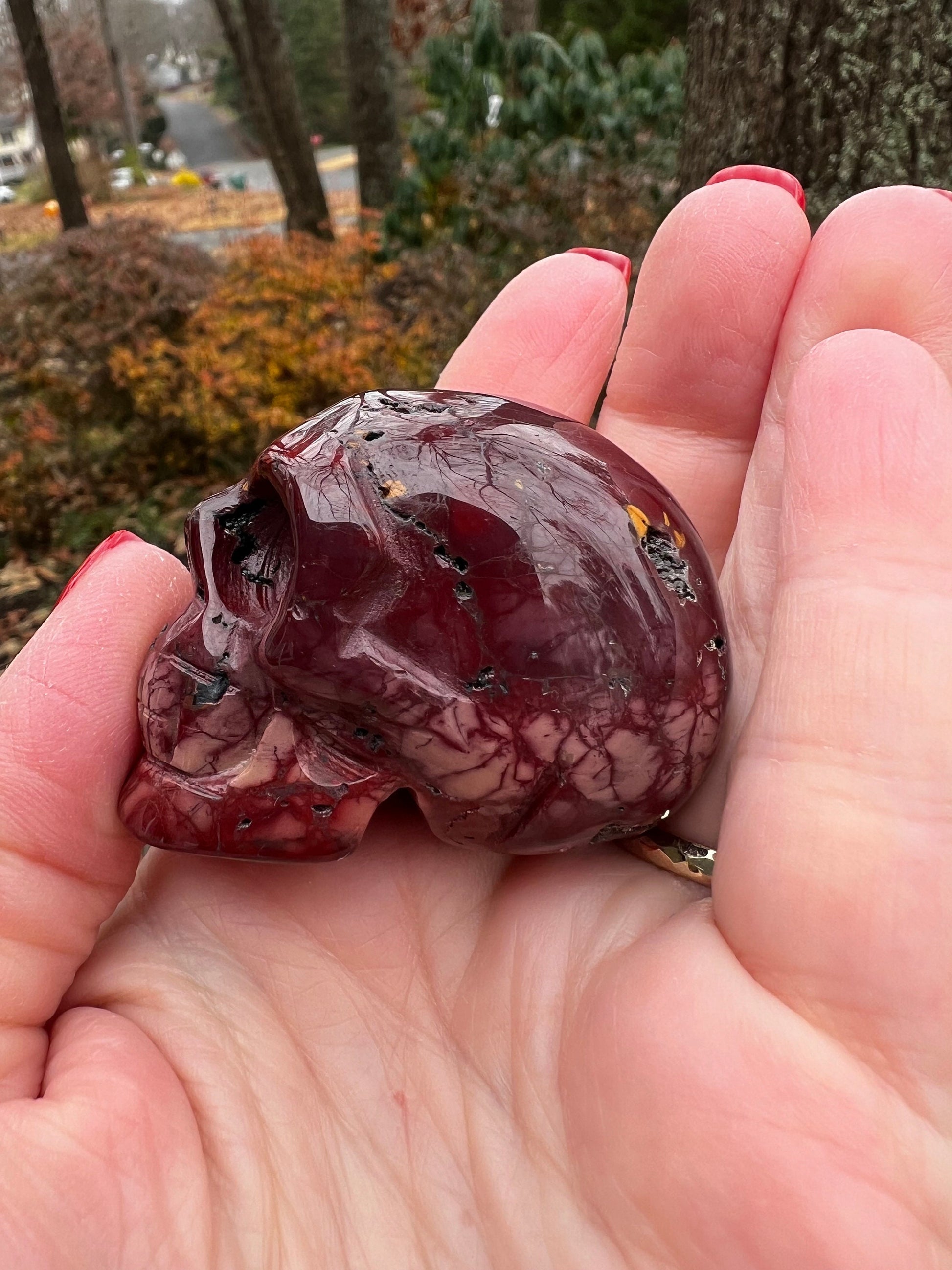 Burgundy Mookaite 1.9” Skull, New, crystal healing, gifts, magick, high vibration crystals