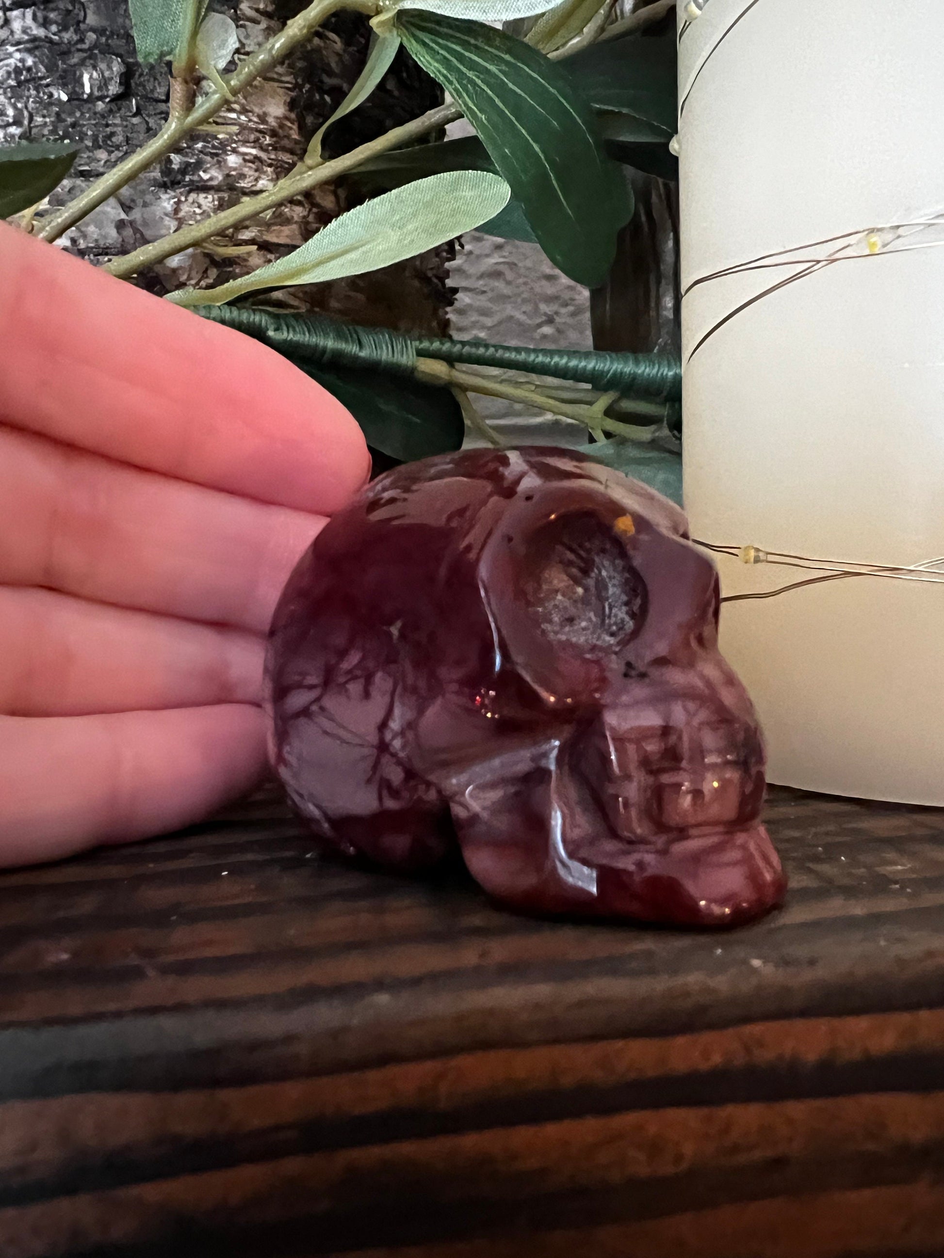 Burgundy Mookaite 1.9” Skull, New, crystal healing, gifts, magick, high vibration crystals