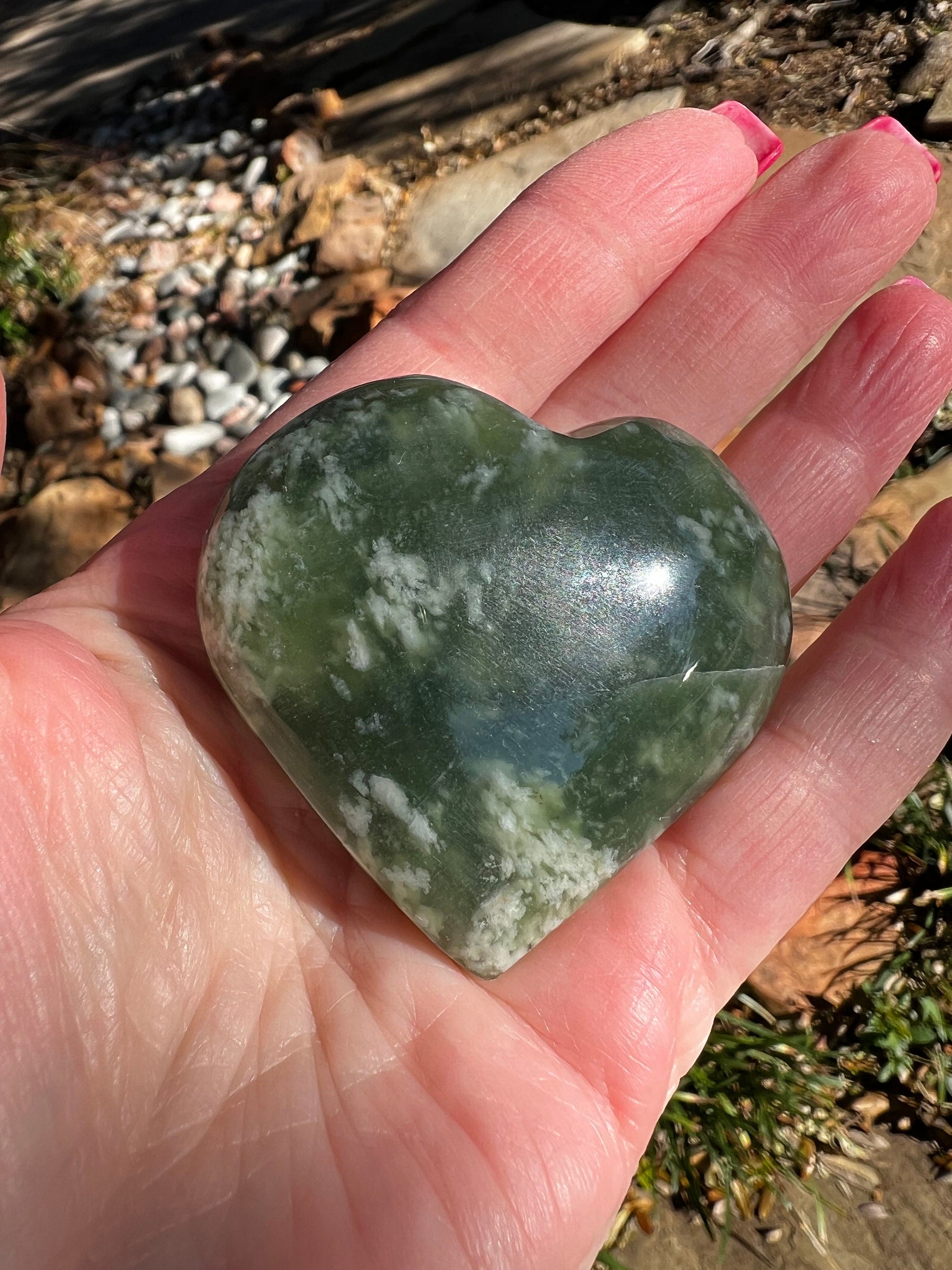 Grape Jade Heart Palm Stone, New, 2”, Crystal healing, gift, high vibration crystals