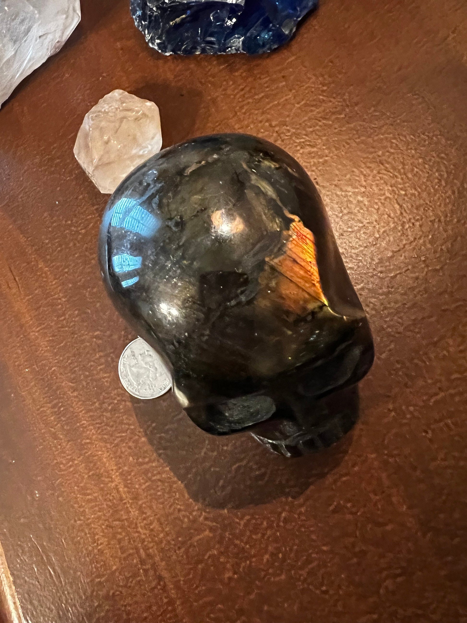 Labradorite Skull, 3.75”, stunning carving, new, high vibration healing, spiritual tools