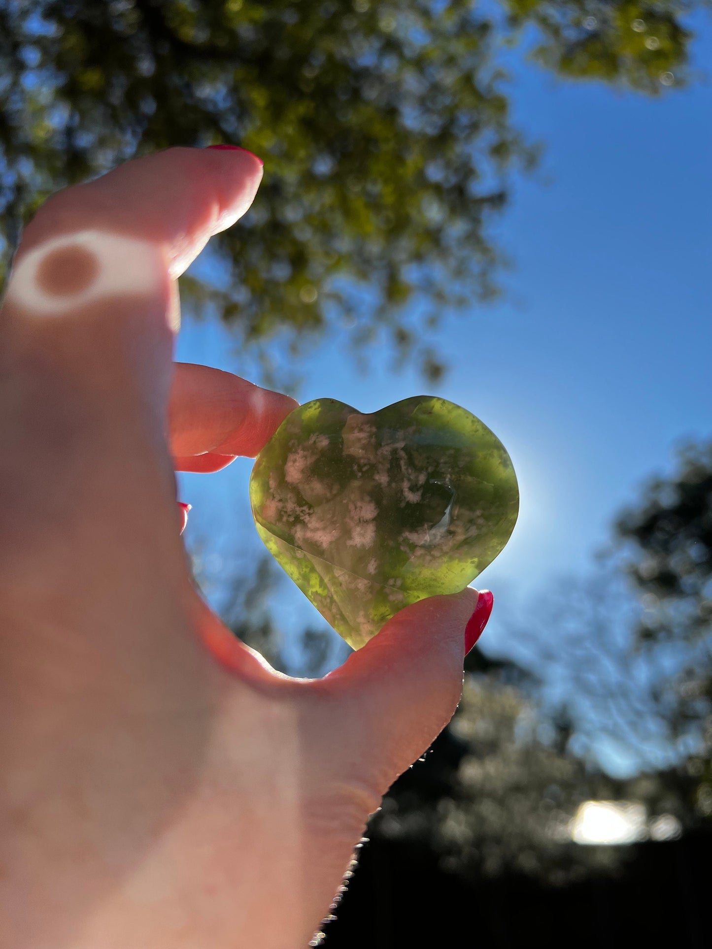 Grape Jade Heart Palm Stone, New, 2”, Crystal healing, gift, high vibration crystals