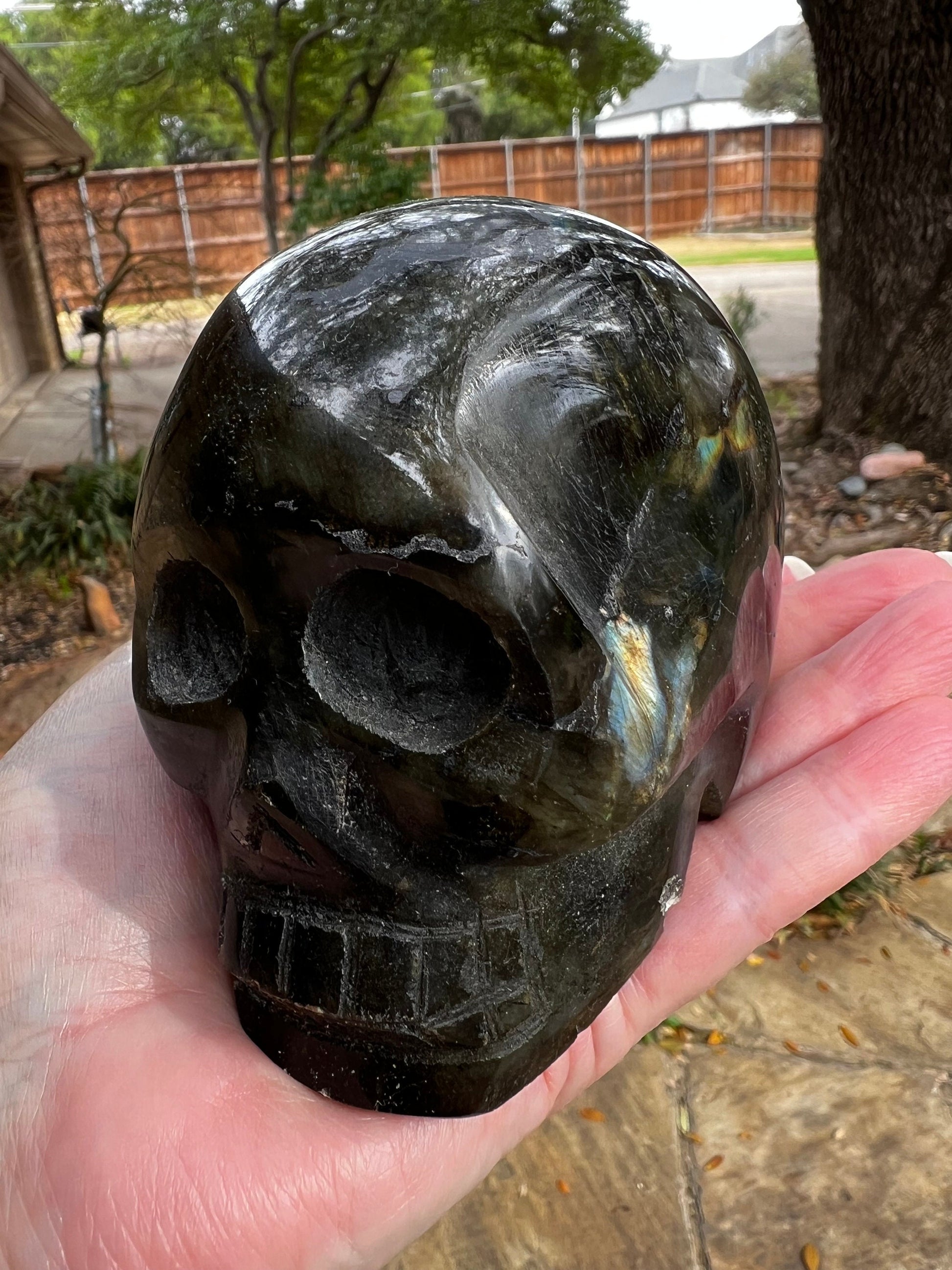 Labradorite Skull, 3.75”, stunning carving, new, high vibration healing, spiritual tools