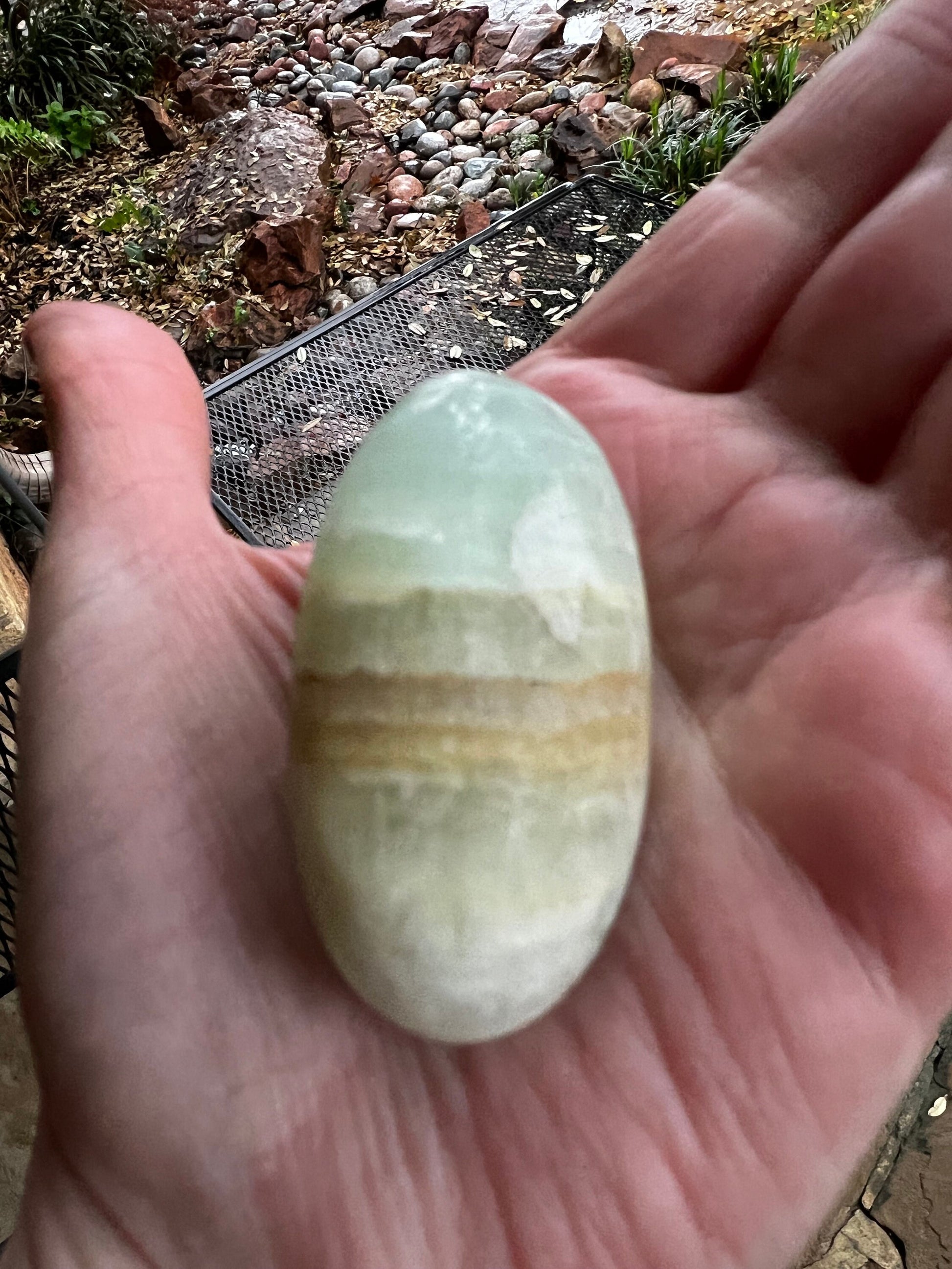 Pistachio Calcite Palm Stone, 2.25”, new in shop, gifts, altar, tarot, crystals healing, high vibration crystals