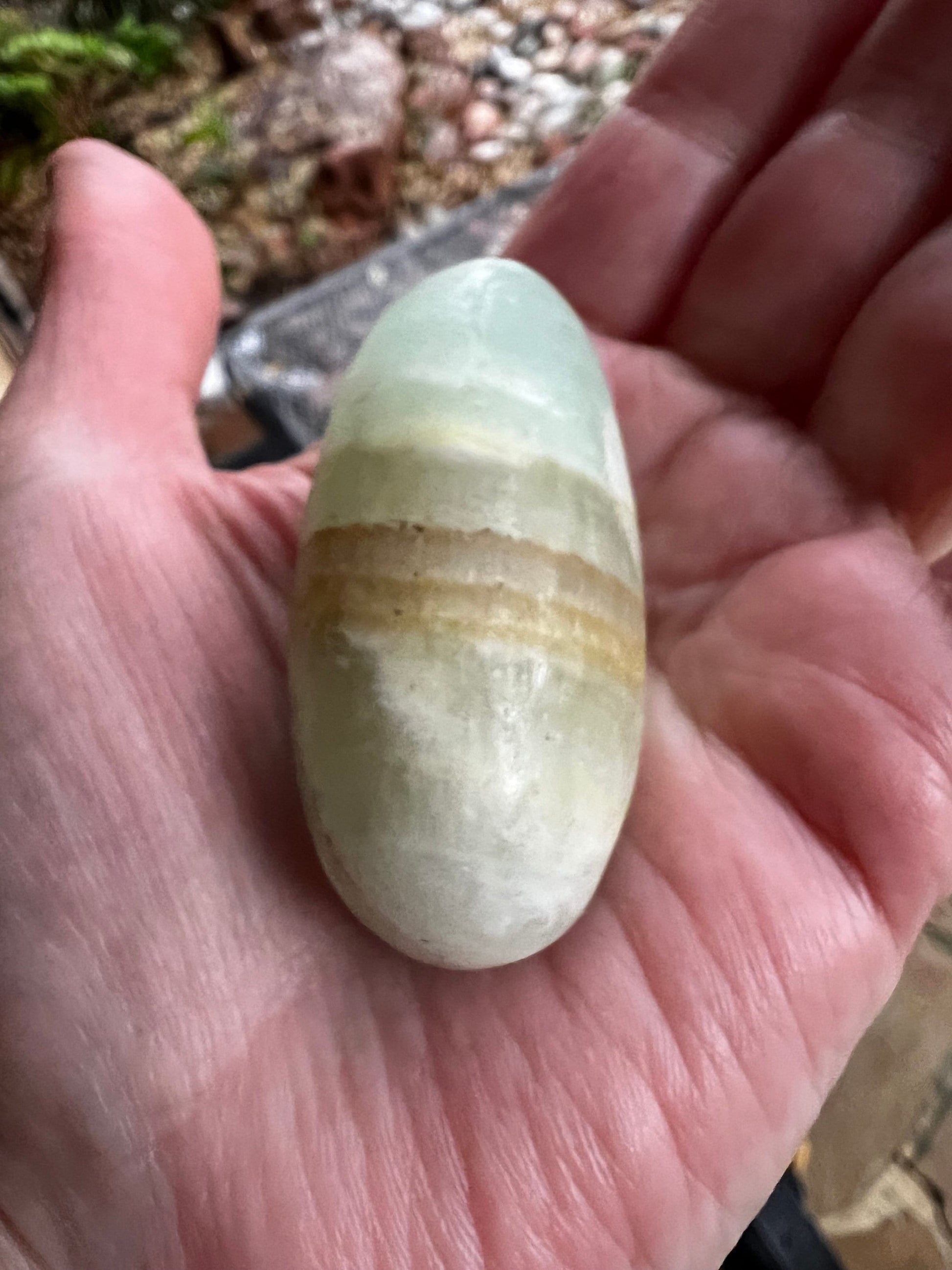 Pistachio Calcite Palm Stone, 2.25”, new in shop, gifts, altar, tarot, crystals healing, high vibration crystals