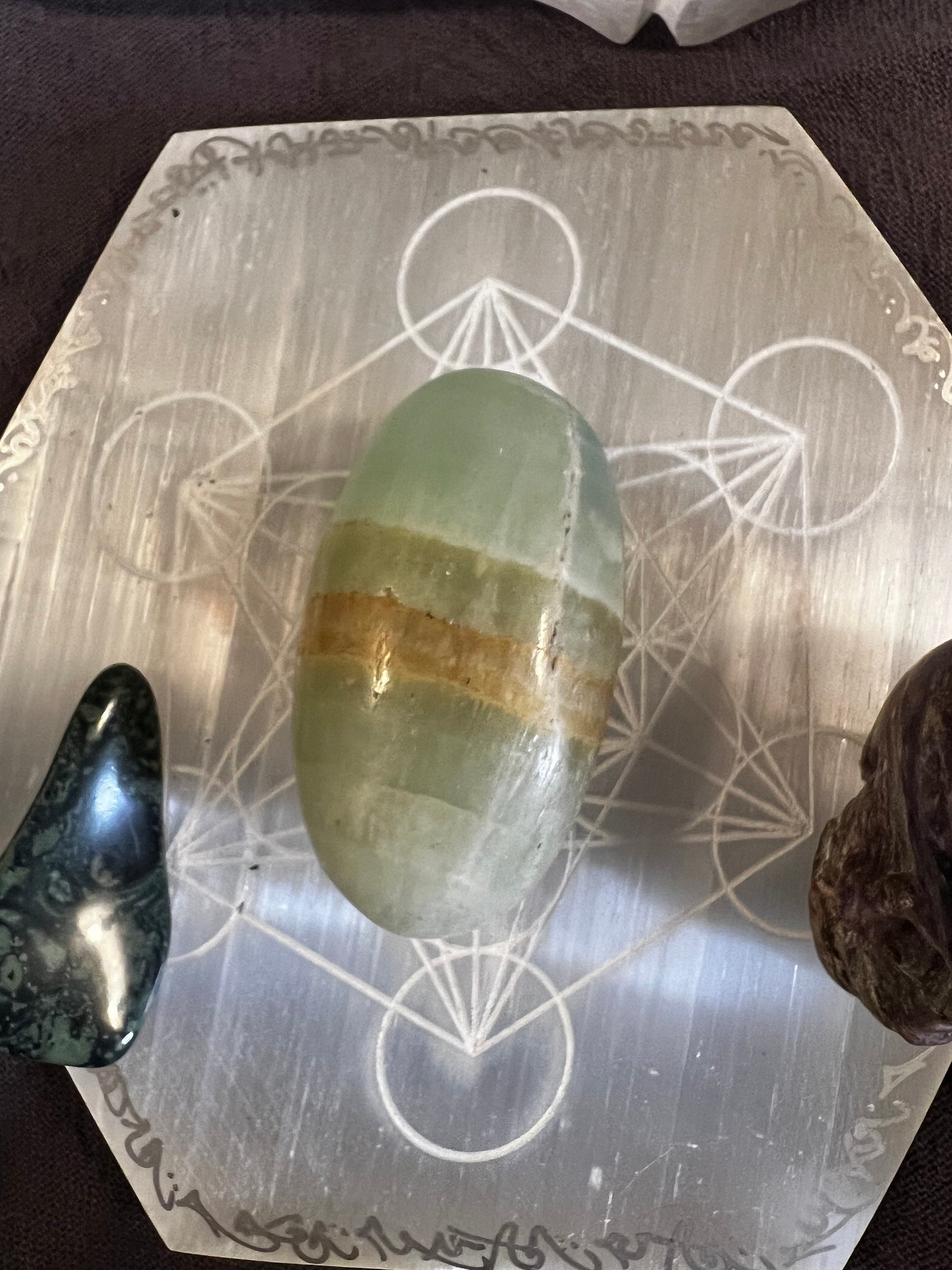 Pistachio Calcite Palm Stone, 2.25”, new in shop, gifts, altar, tarot, crystals healing, high vibration crystals